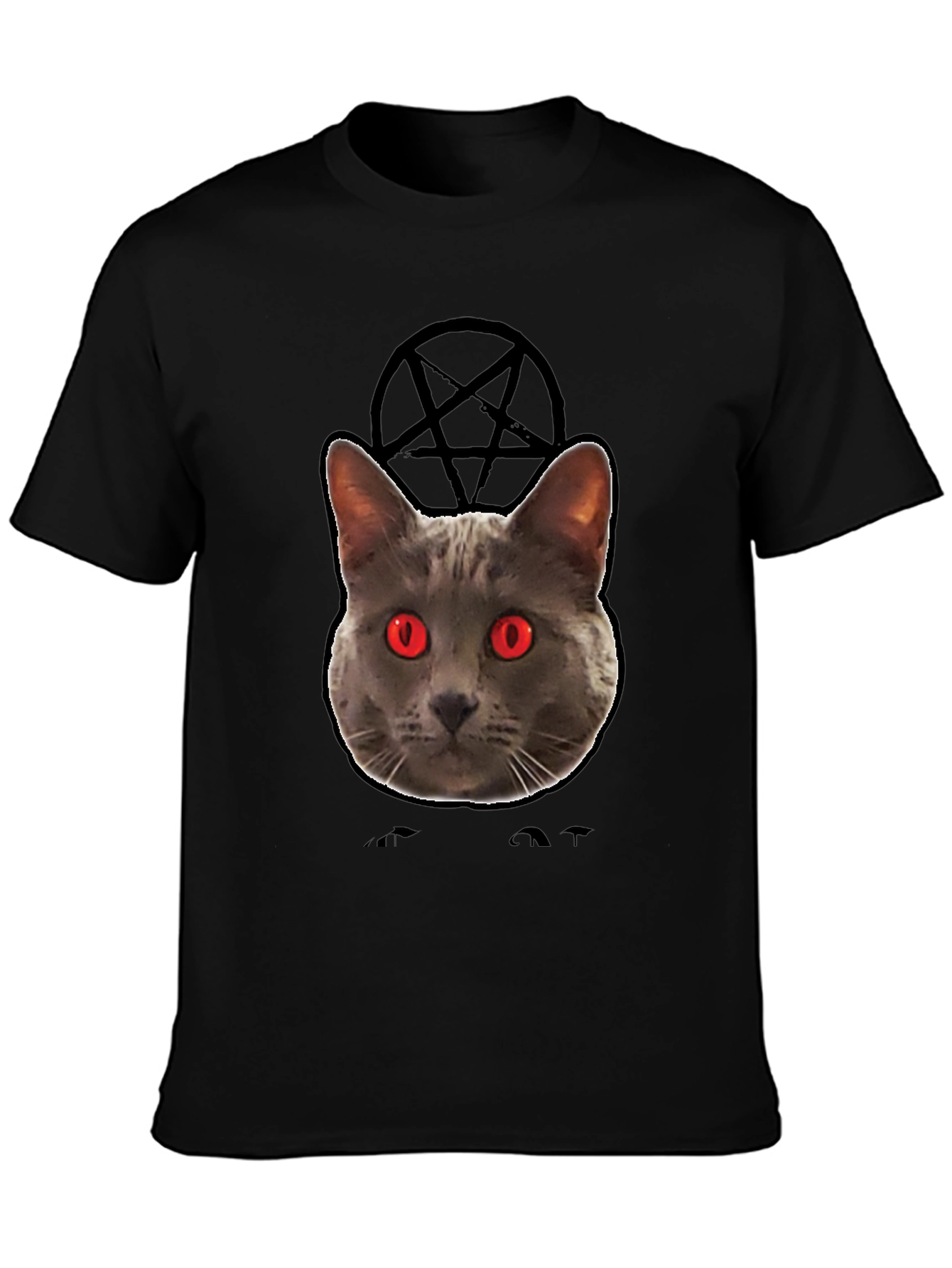 Mens Black T-Shirt with Evil Cat Design