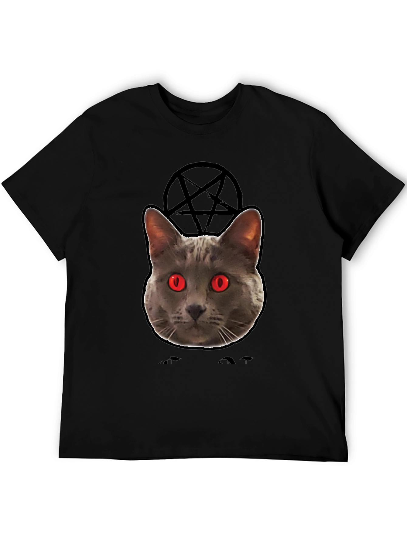 Mens Black T-Shirt with Evil Cat Design