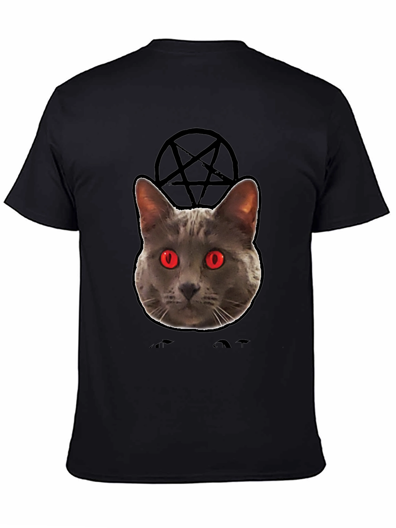 Mens Black T-Shirt with Evil Cat Design