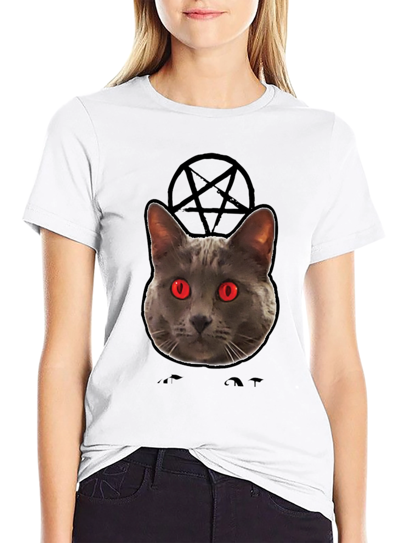 Mens Black T-Shirt with Evil Cat Design