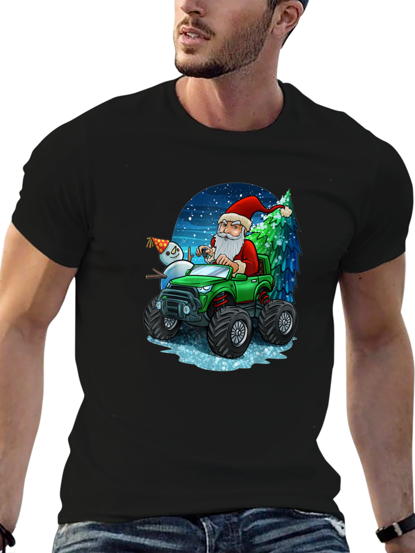 Santas Monster Truck Christmas T-Shirt