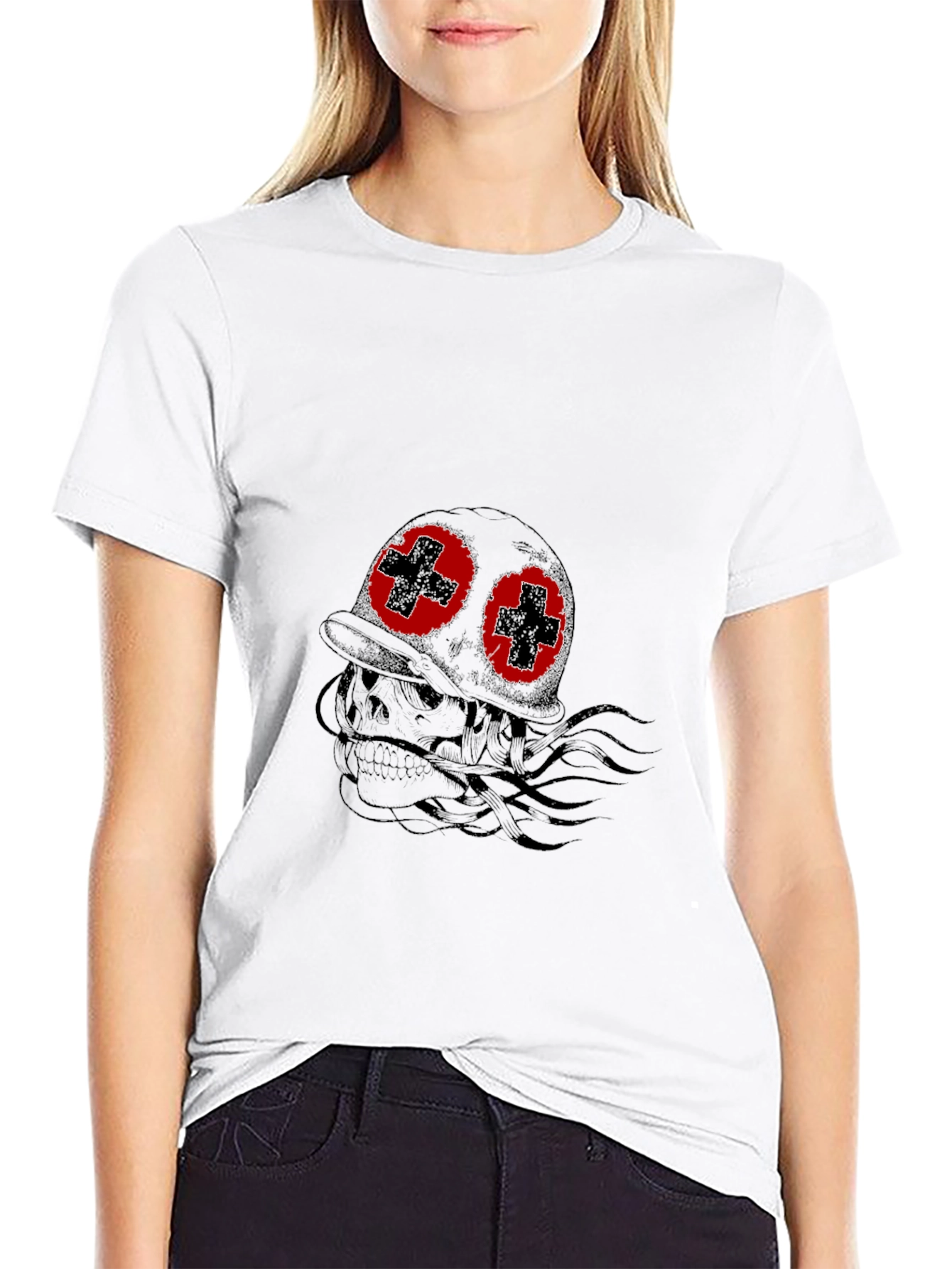 Skull with Helmet T-Shirt - Edgy Graphic Tee