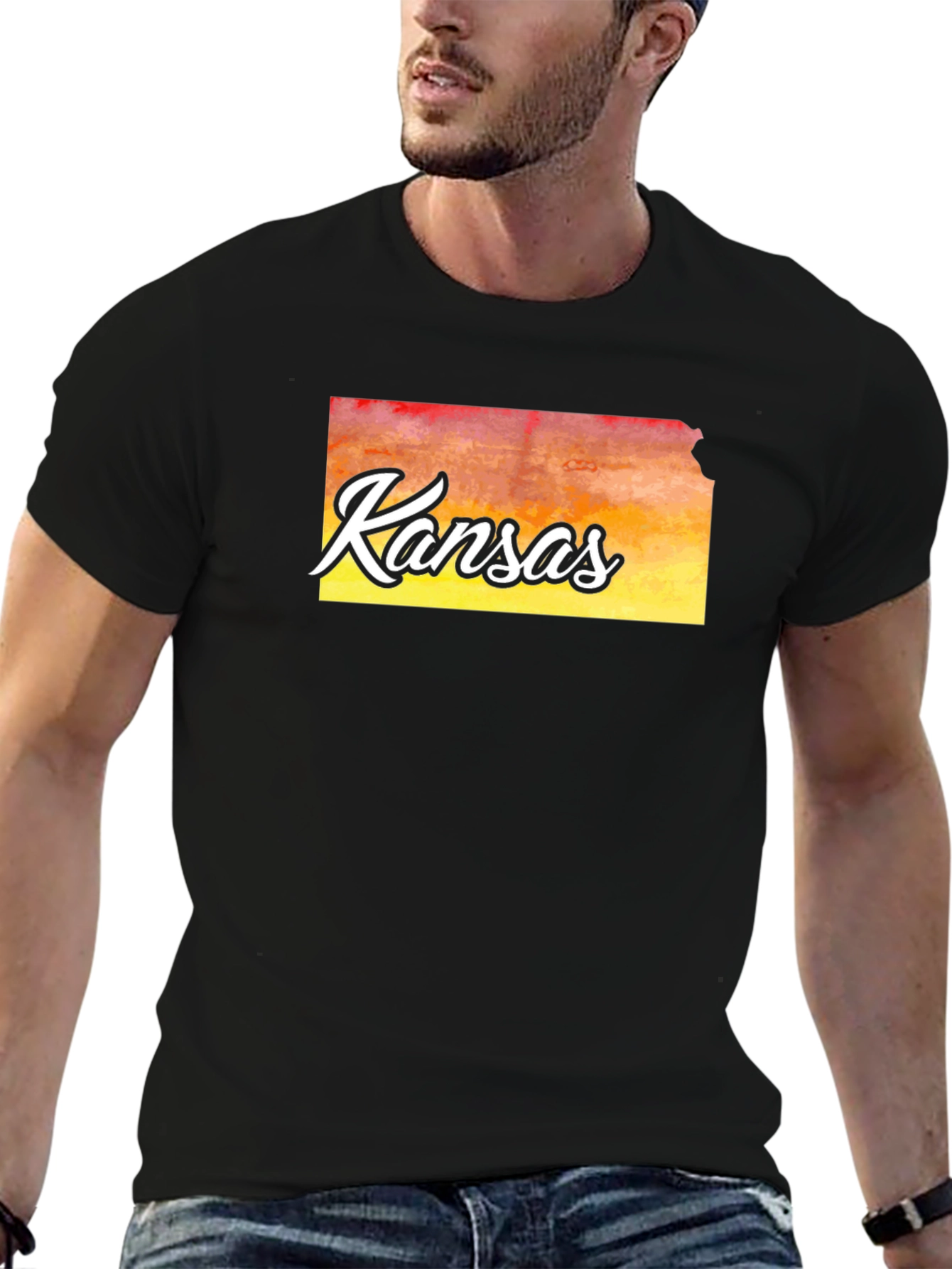 Kansas State Outline T-Shirt - Stylish Black Tee