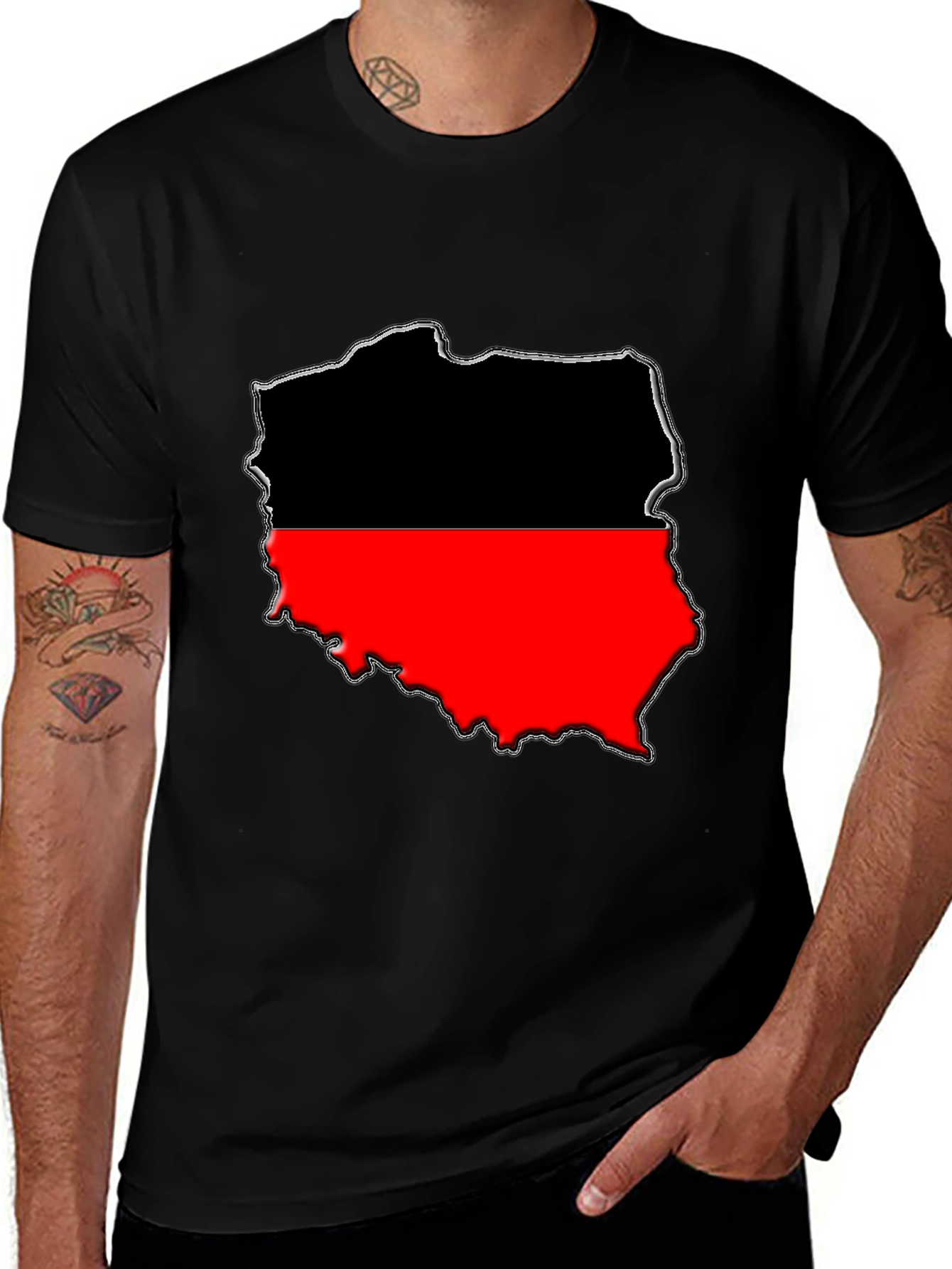 Poland Map T-Shirt - Black & Red Graphic Tee
