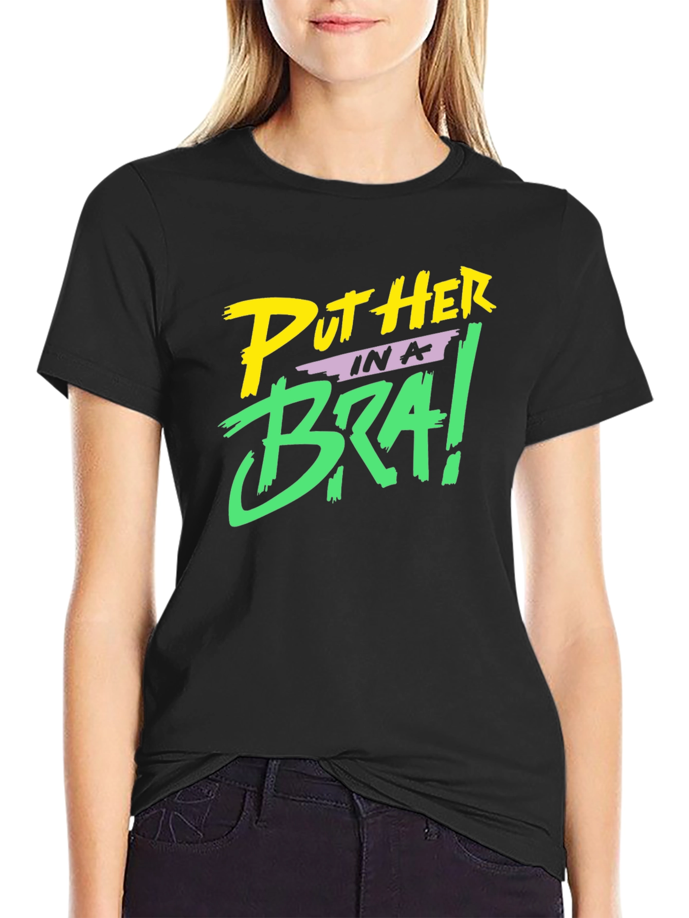 Put Her in a Bra! Black Graphic Tee