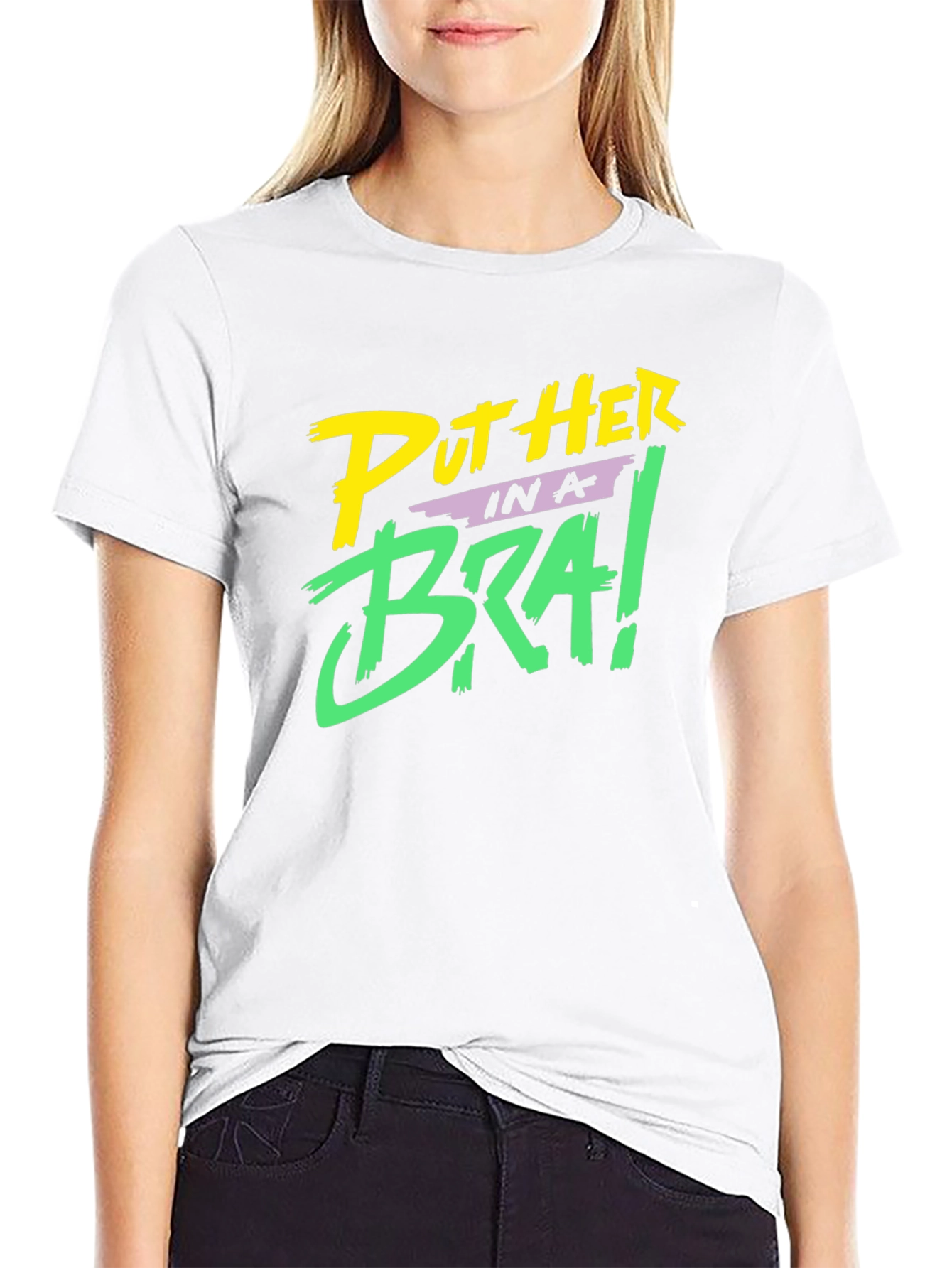 Put Her in a Bra! Black Graphic Tee