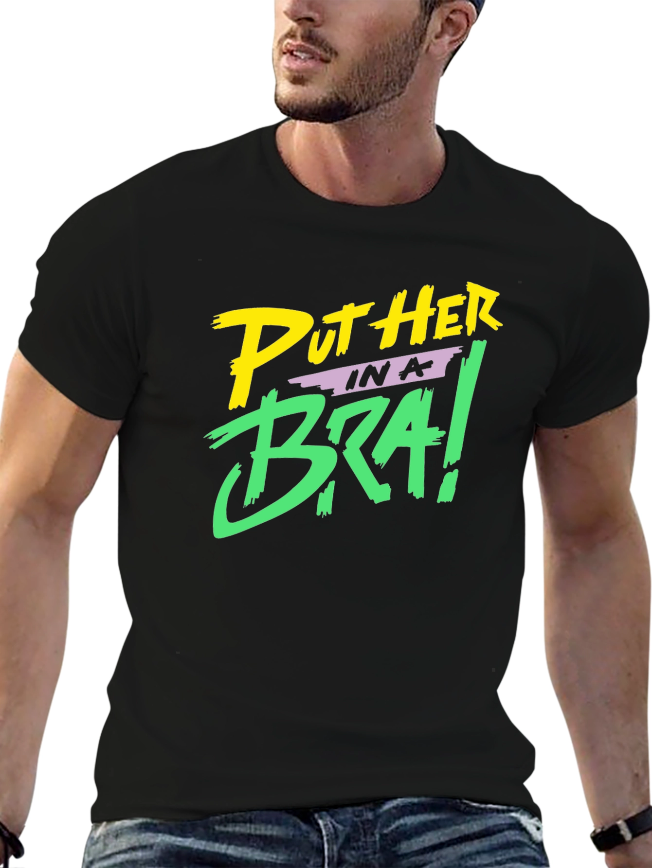 Put Her in a Bra! Black Graphic Tee