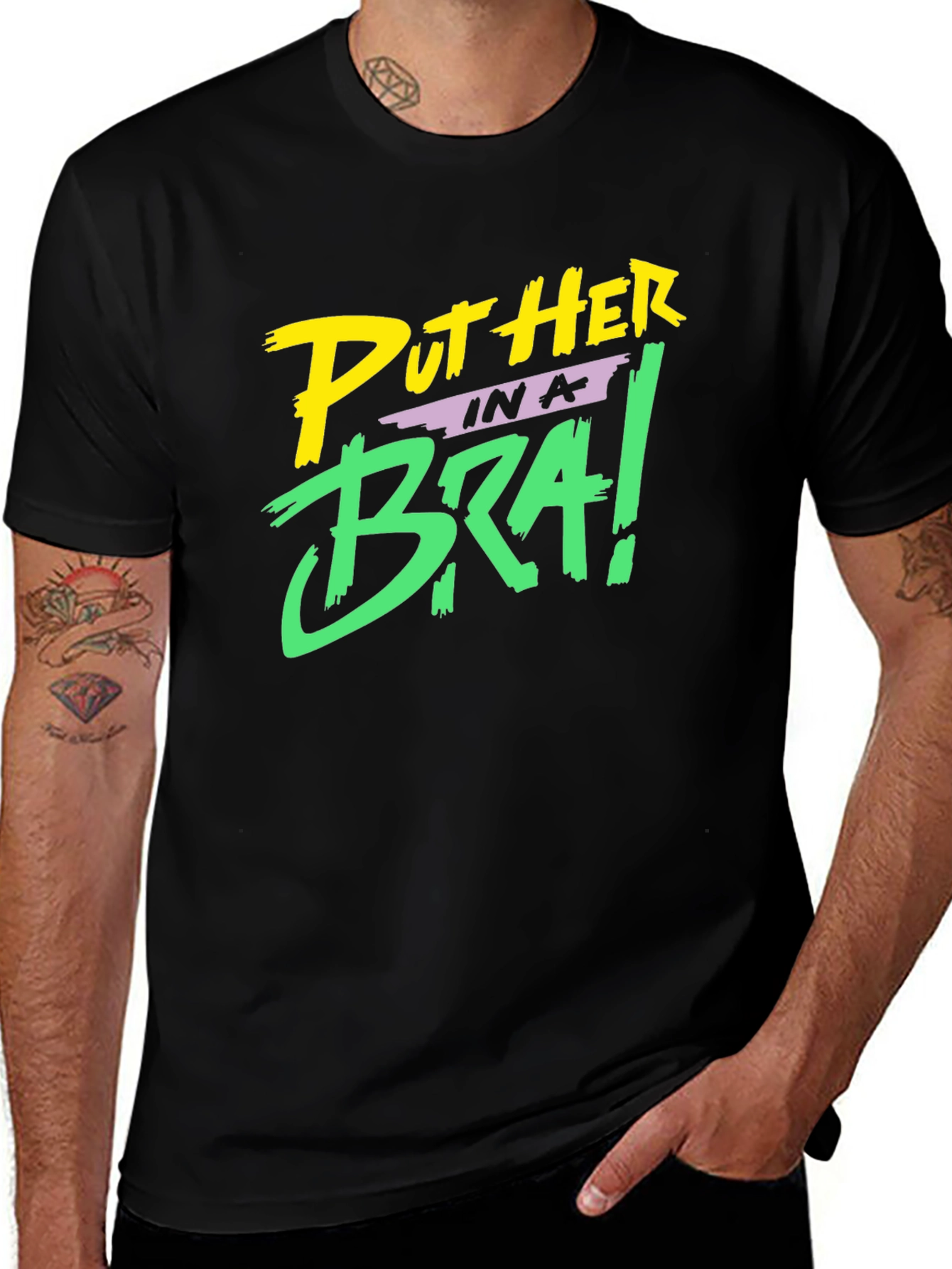 Put Her in a Bra! Black Graphic Tee