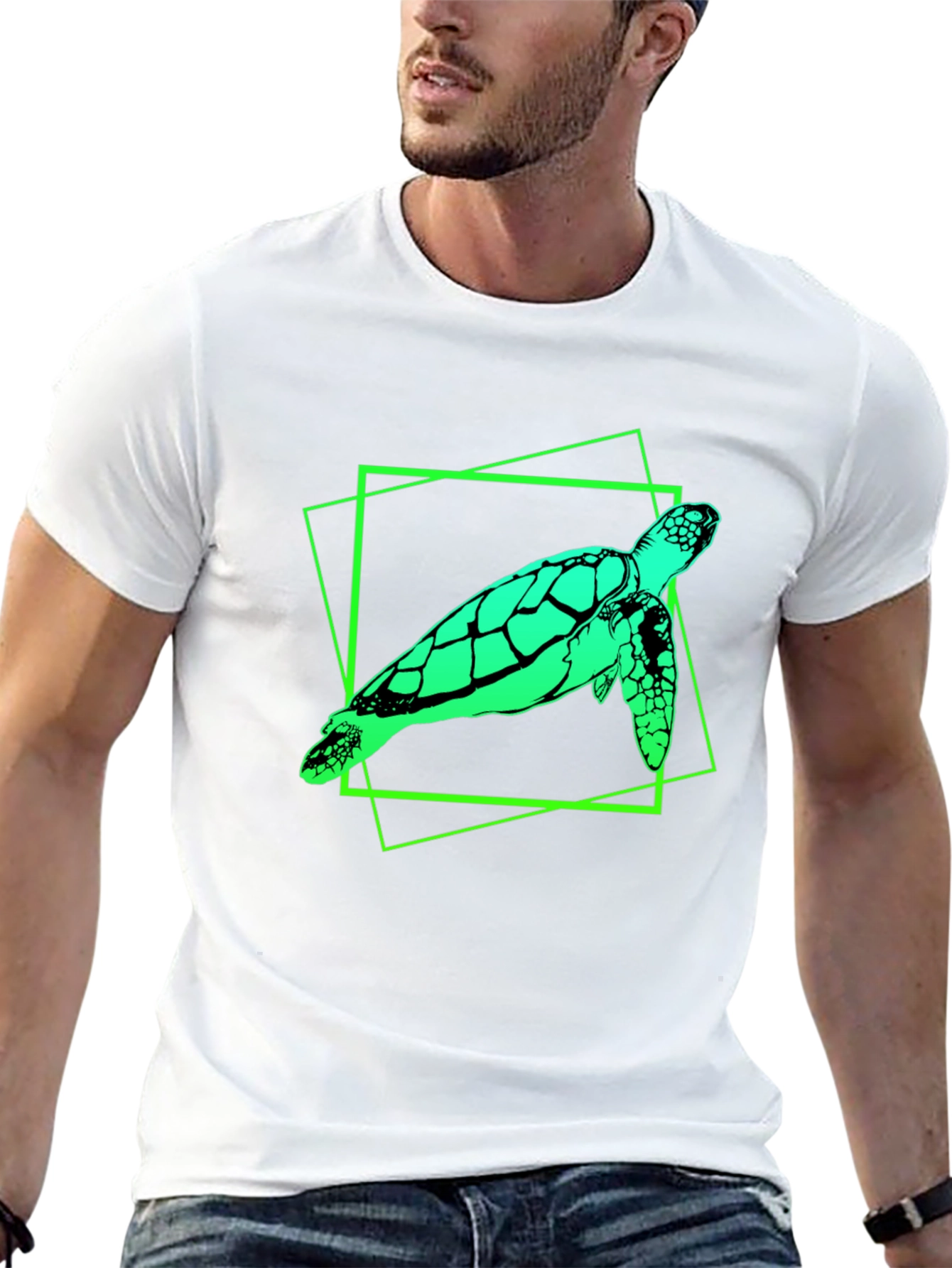 Sea Turtle Graphic Tee - Mens Black Cotton T-Shirt