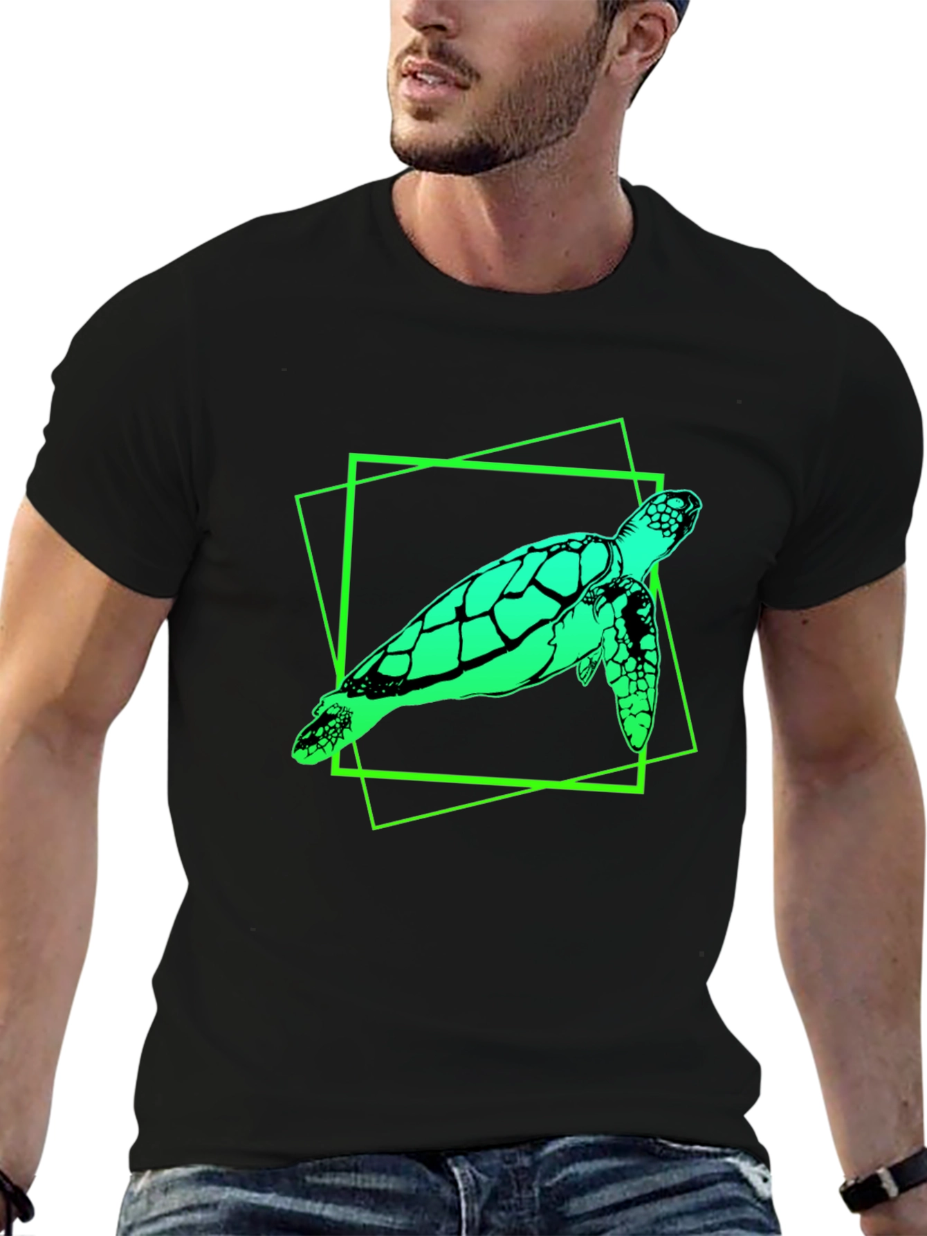 Sea Turtle Graphic Tee - Mens Black Cotton T-Shirt