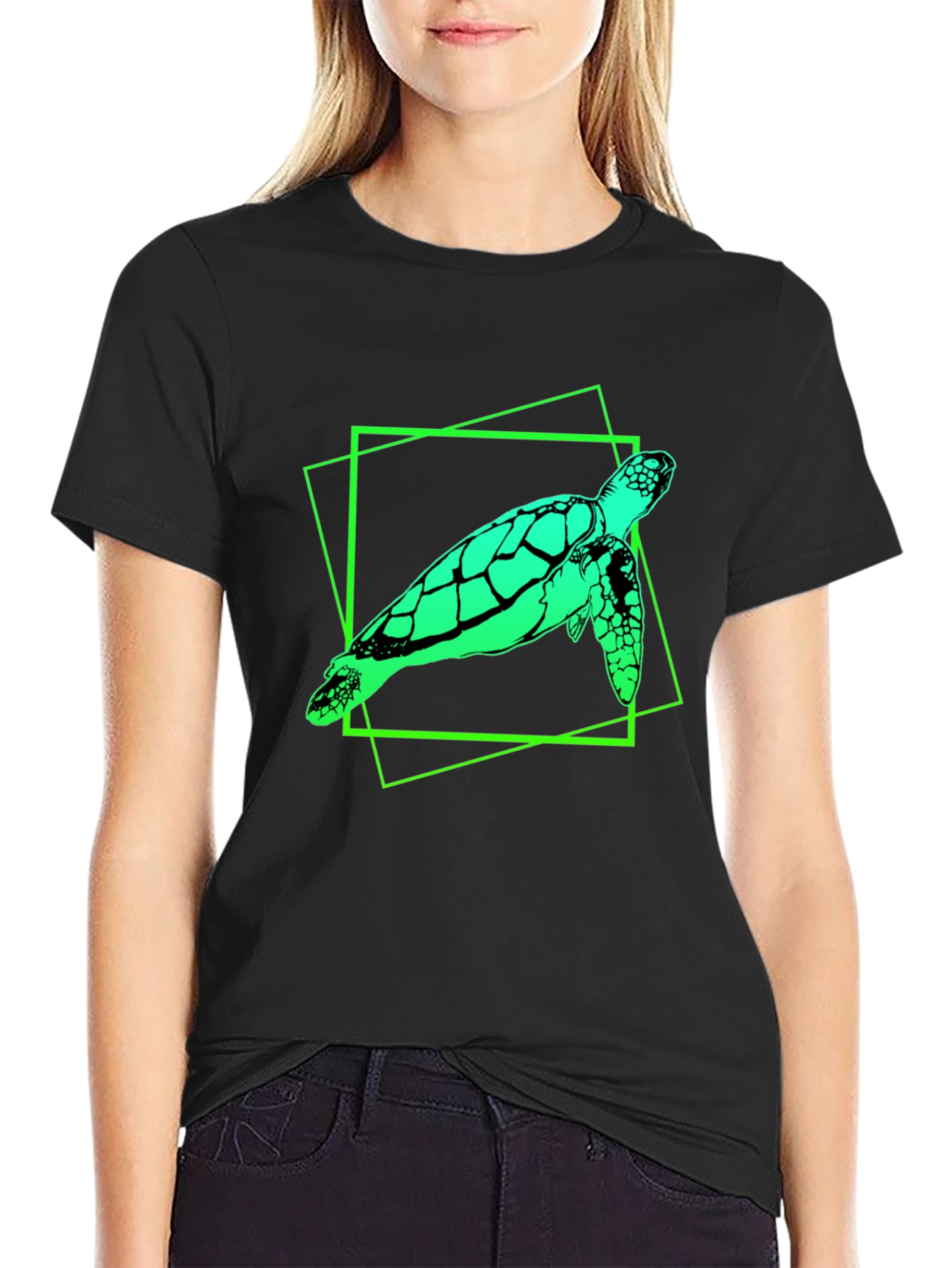 Sea Turtle Graphic Tee - Mens Black Cotton T-Shirt