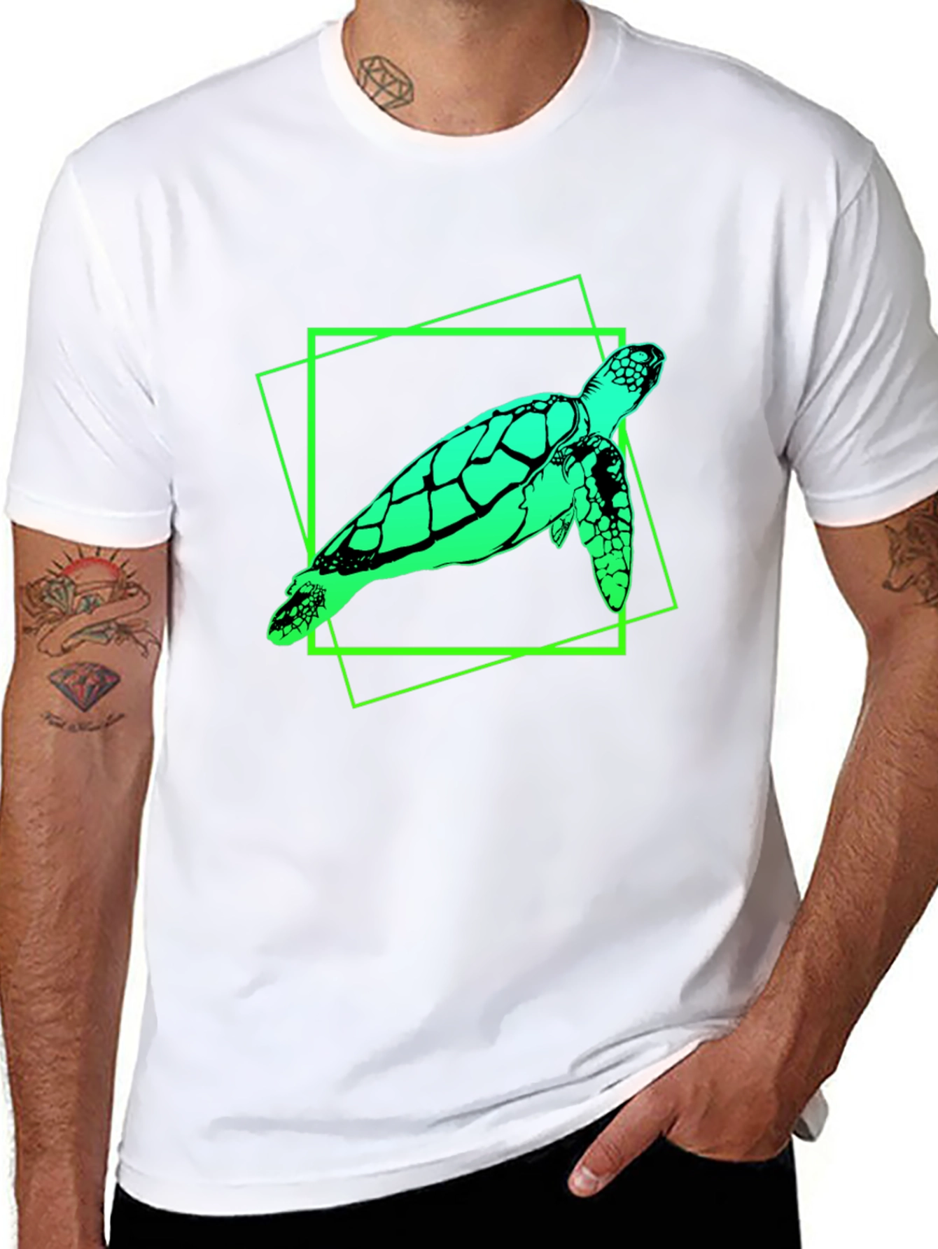 Sea Turtle Graphic Tee - Mens Black Cotton T-Shirt