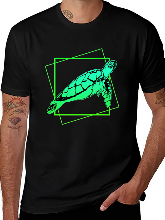 Sea Turtle Graphic Tee - Mens Black Cotton T-Shirt