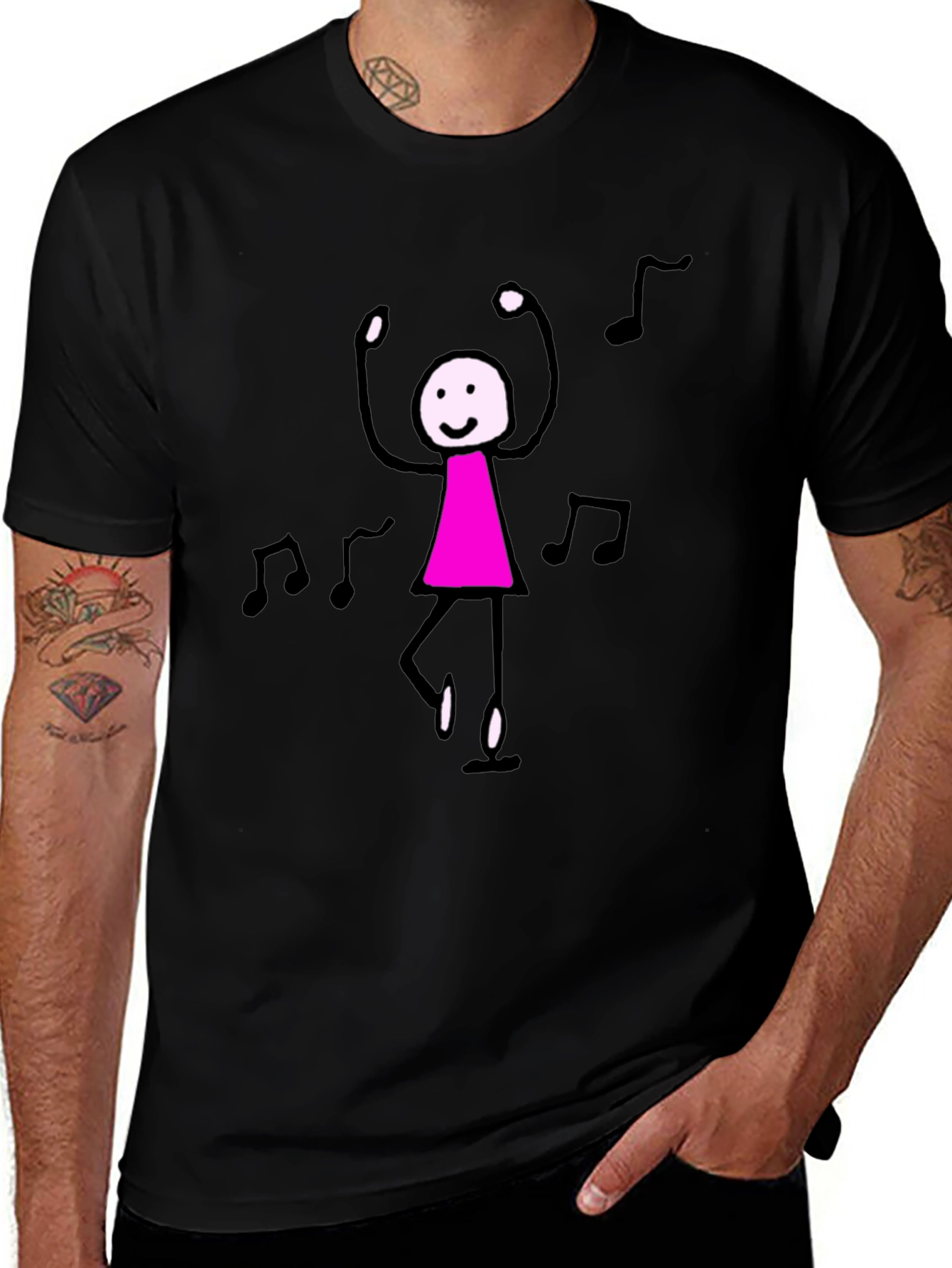 Dancing Stick Figure Graphic Tee - Black