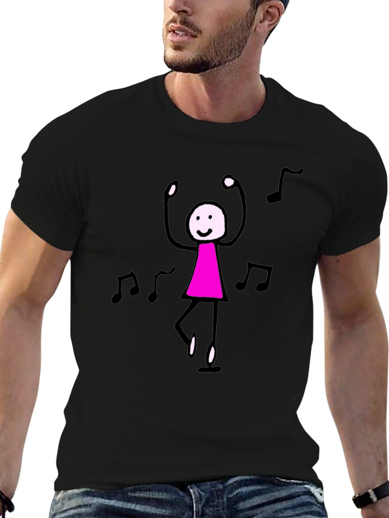 Dancing Stick Figure Graphic Tee - Black