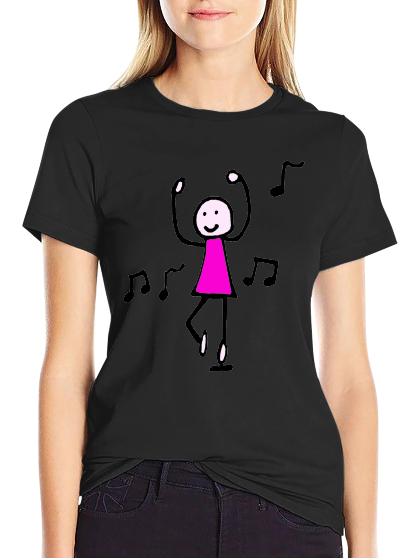 Dancing Stick Figure Graphic Tee - Black