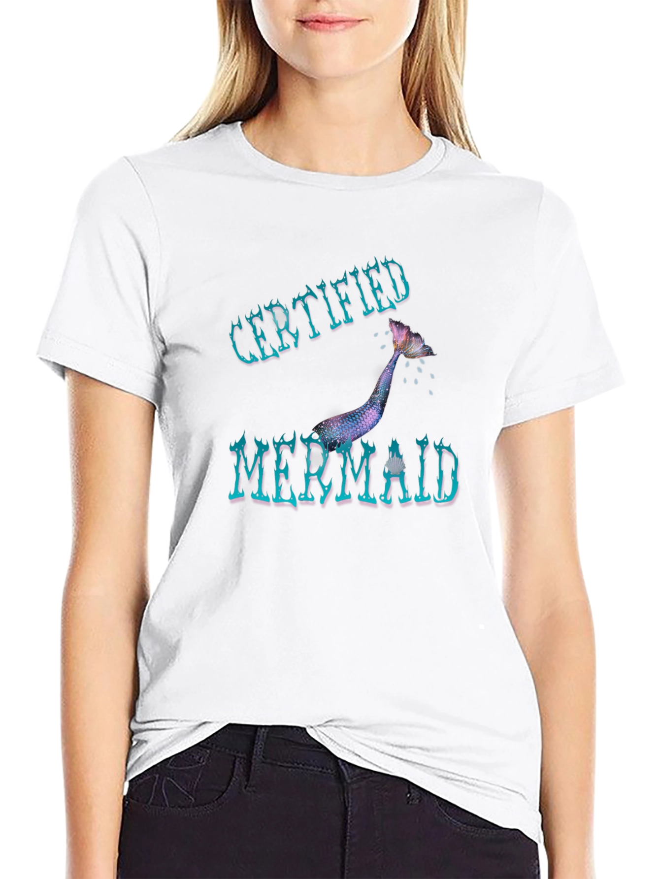 Certified Mermaid Graphic Tee - Black Cotton Casual Shirt