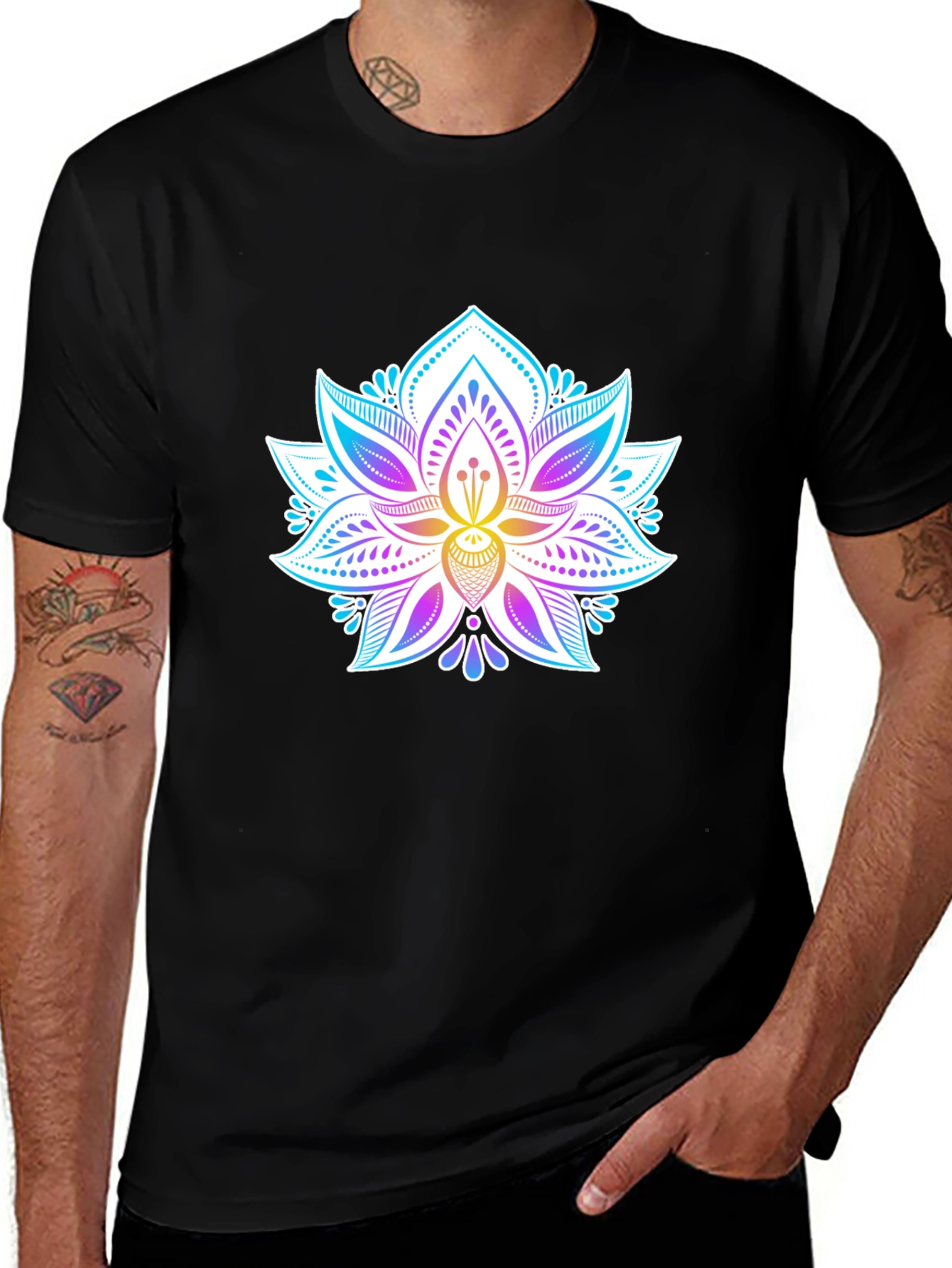 Lotus Flower Graphic Tee - Mens Black T-Shirt