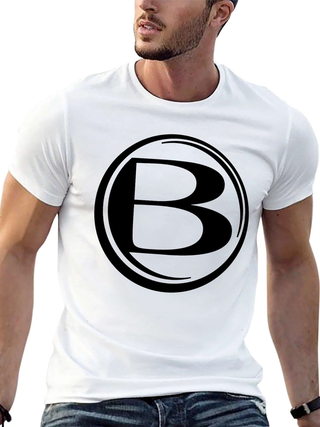 Mens Black T-Shirt with Letter B Design