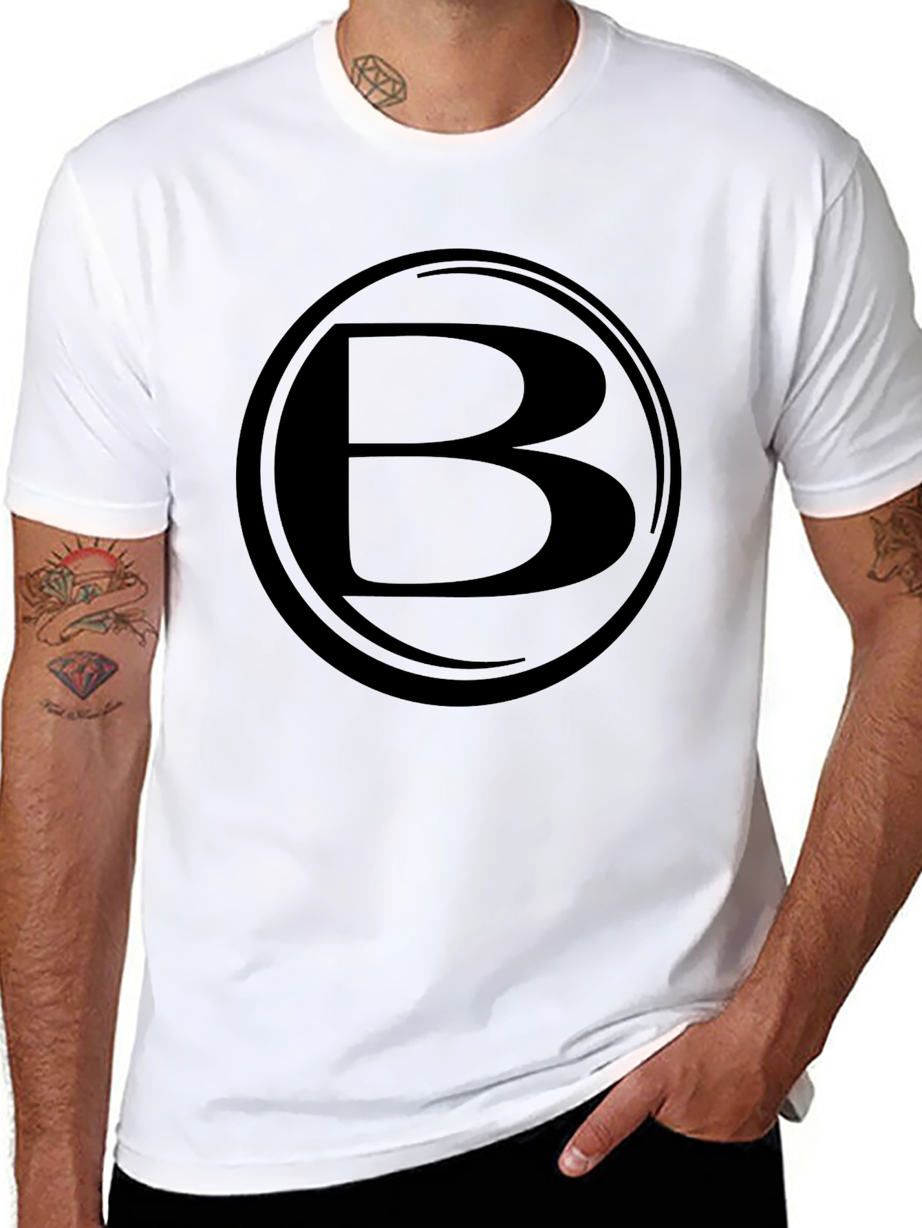 Mens Black T-Shirt with Letter B Design