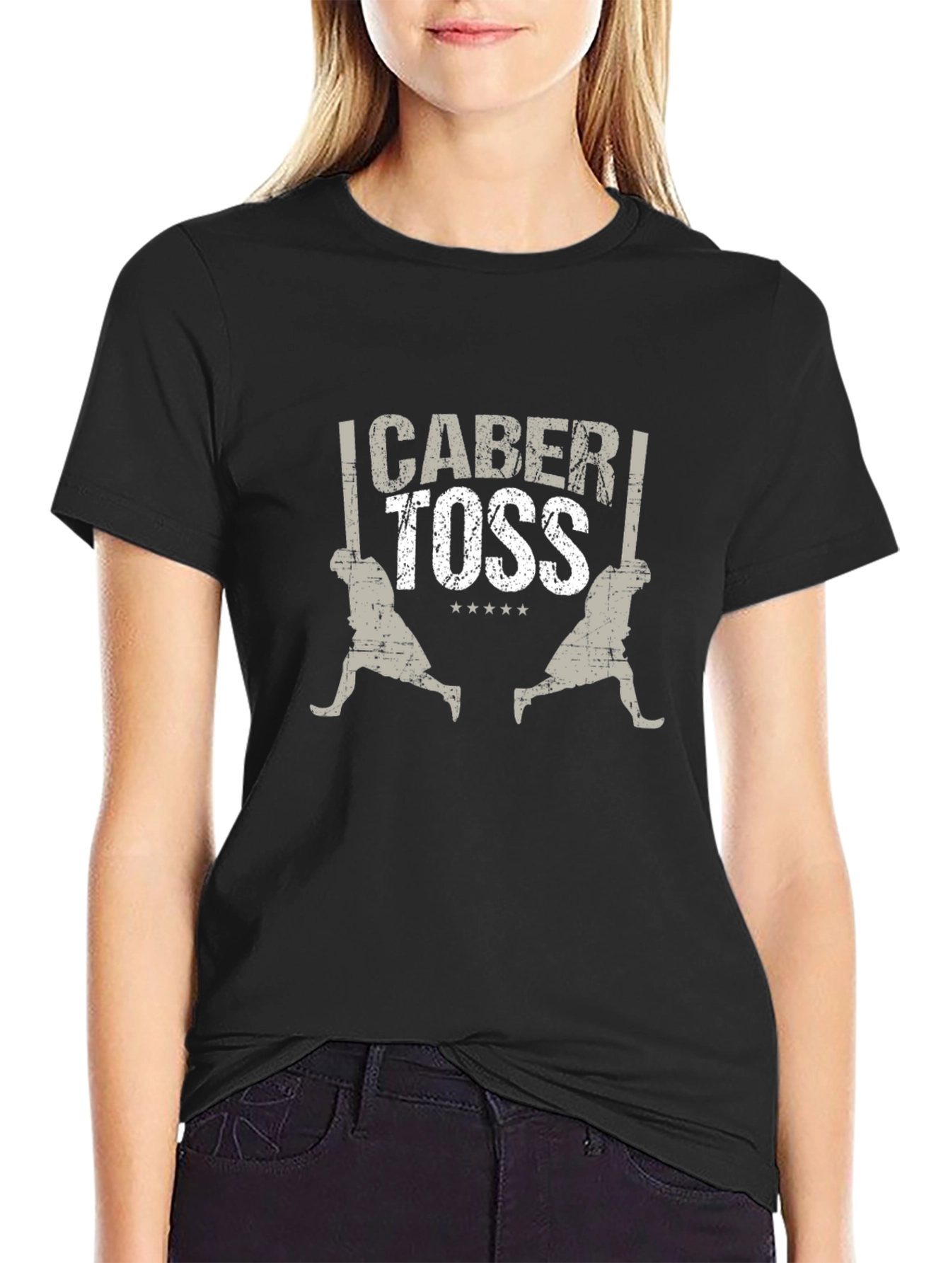 Caber Toss T-Shirt Black Cotton Blend Graphic Tee