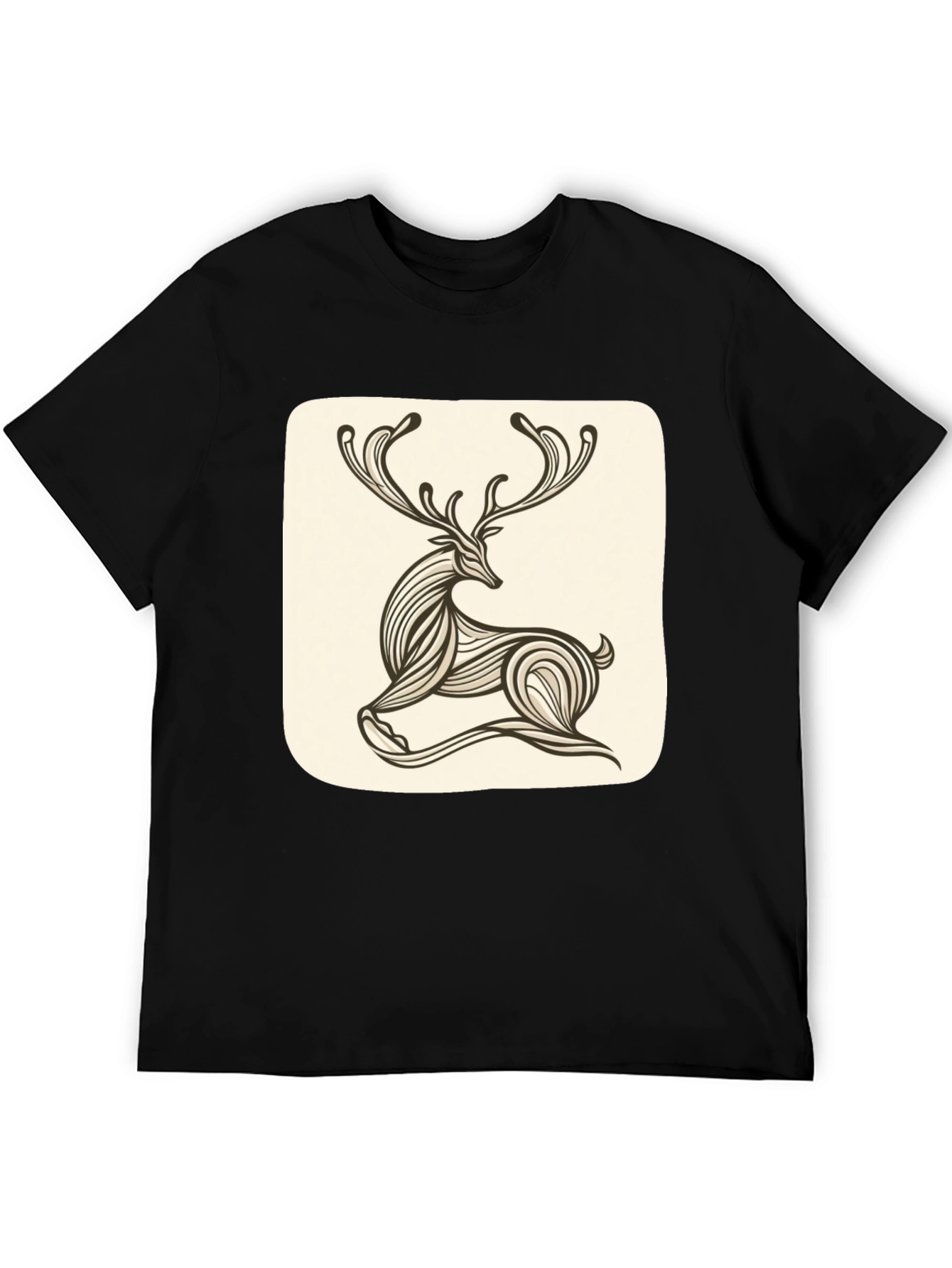 Stylish Deer Graphic Tee - Black Cotton Blend