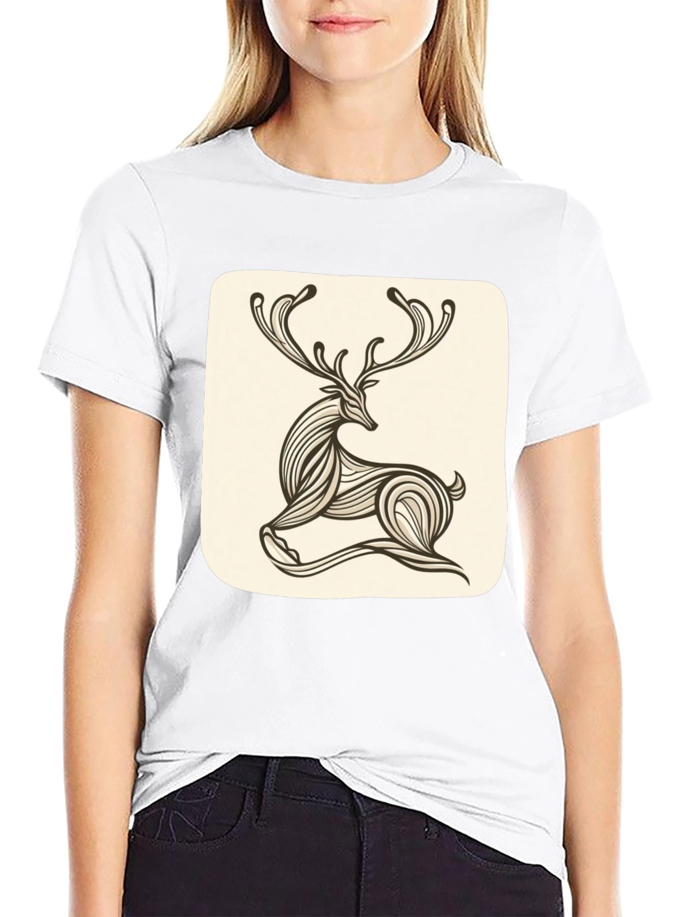 Stylish Deer Graphic Tee - Black Cotton Blend