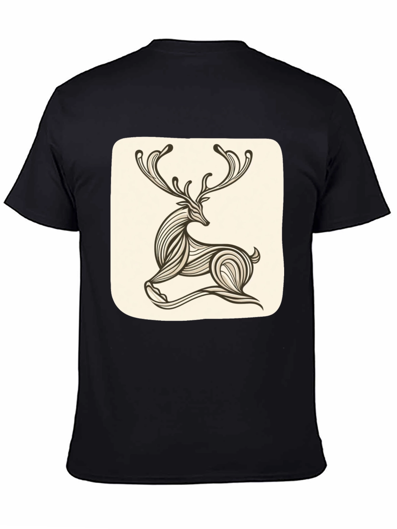 Stylish Deer Graphic Tee - Black Cotton Blend