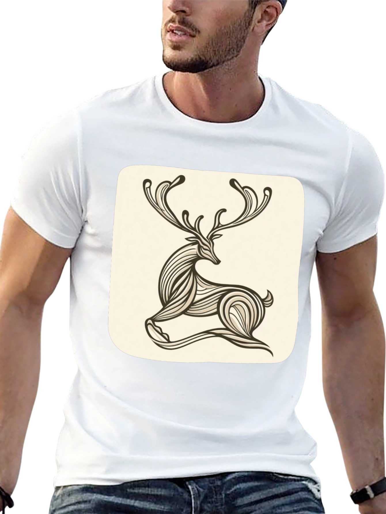 Stylish Deer Graphic Tee - Black Cotton Blend