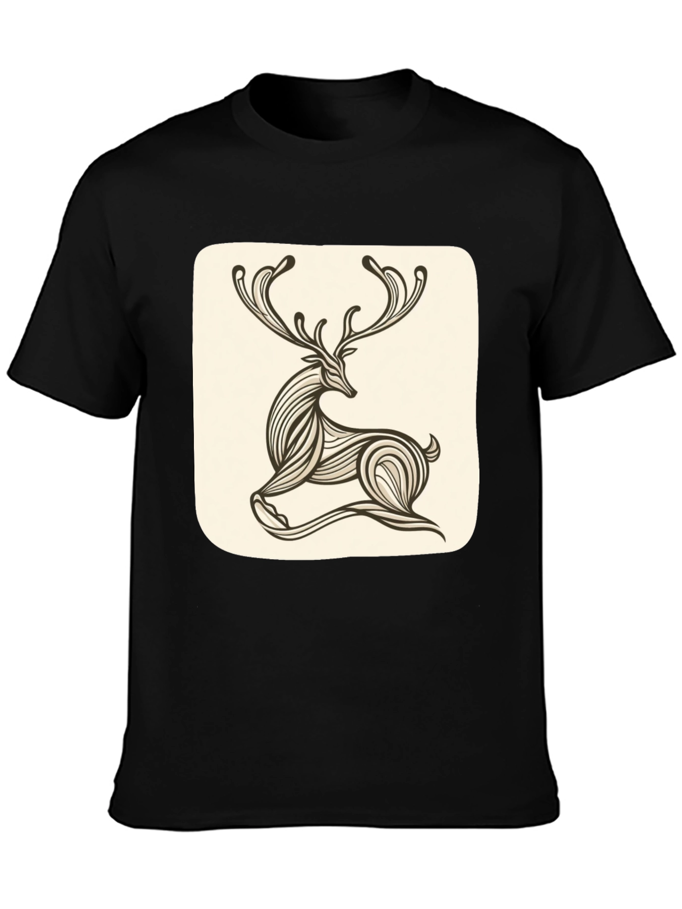 Stylish Deer Graphic Tee - Black Cotton Blend