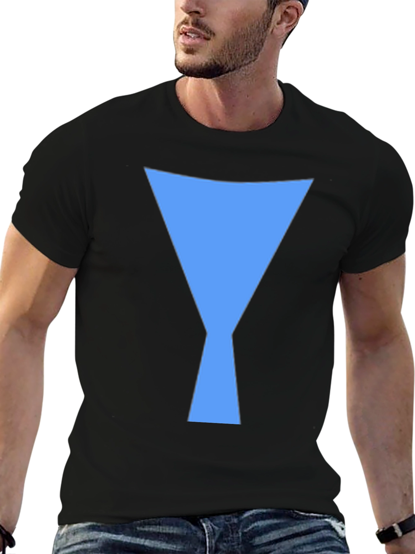 Geometric Blue Design Black T-Shirt