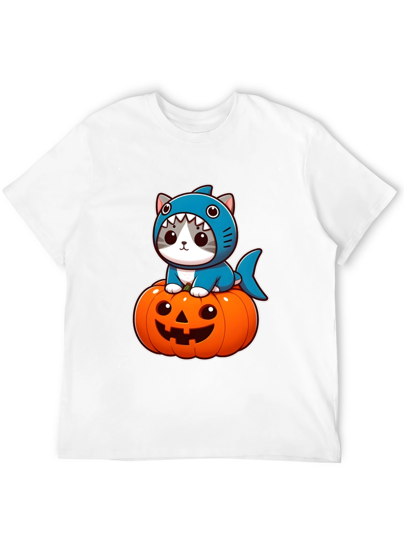 Shark Cat Pumpkin Halloween T-Shirt
