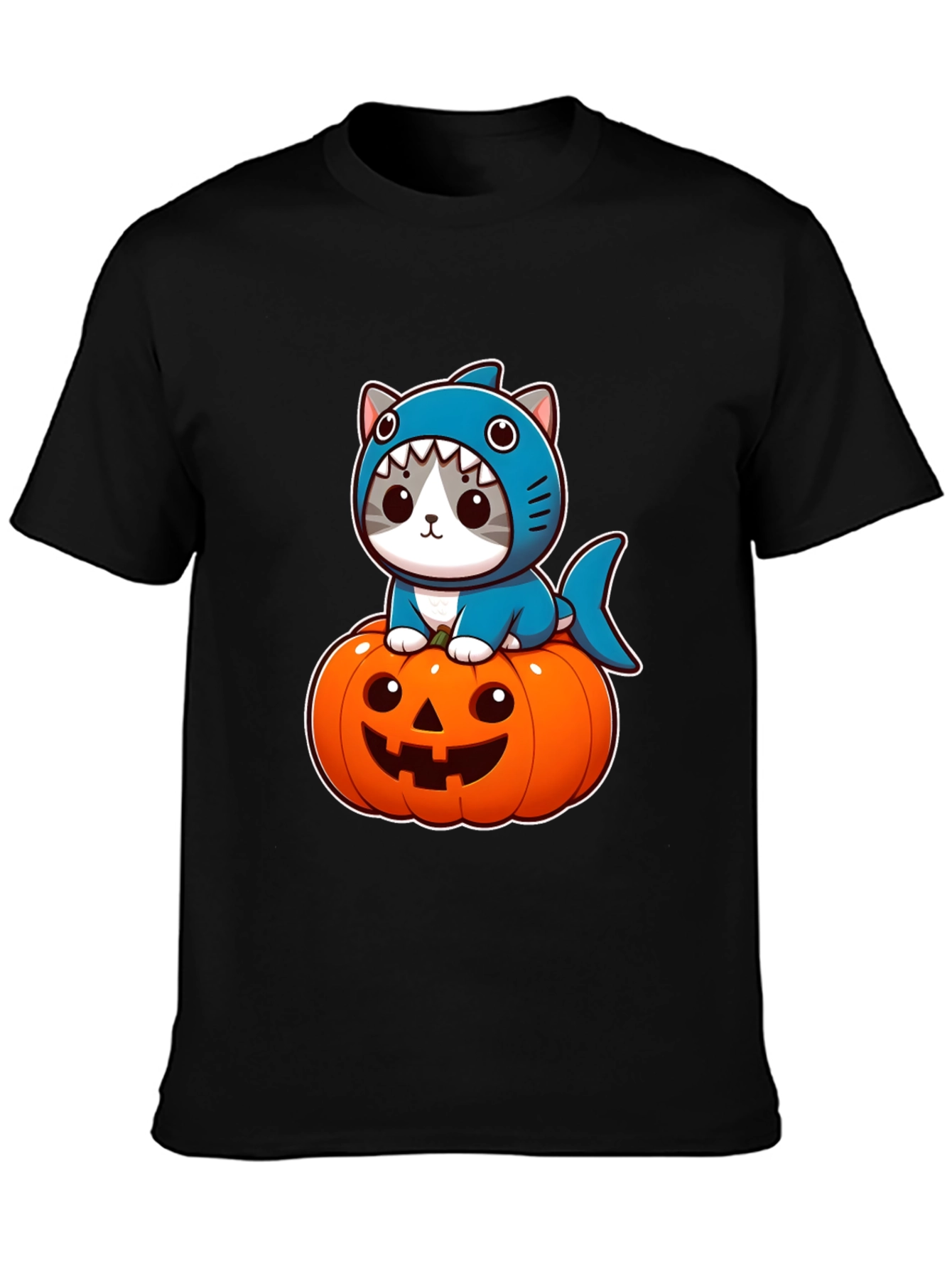 Shark Cat Pumpkin Halloween T-Shirt
