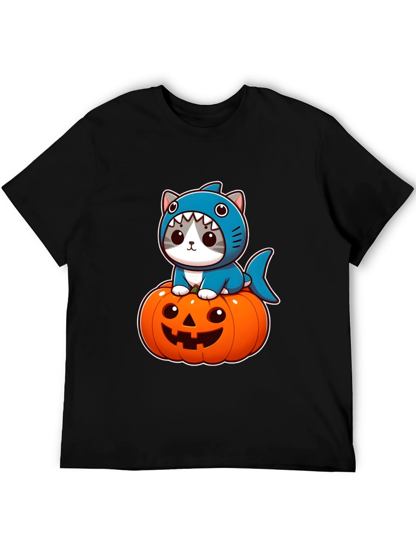 Shark Cat Pumpkin Halloween T-Shirt