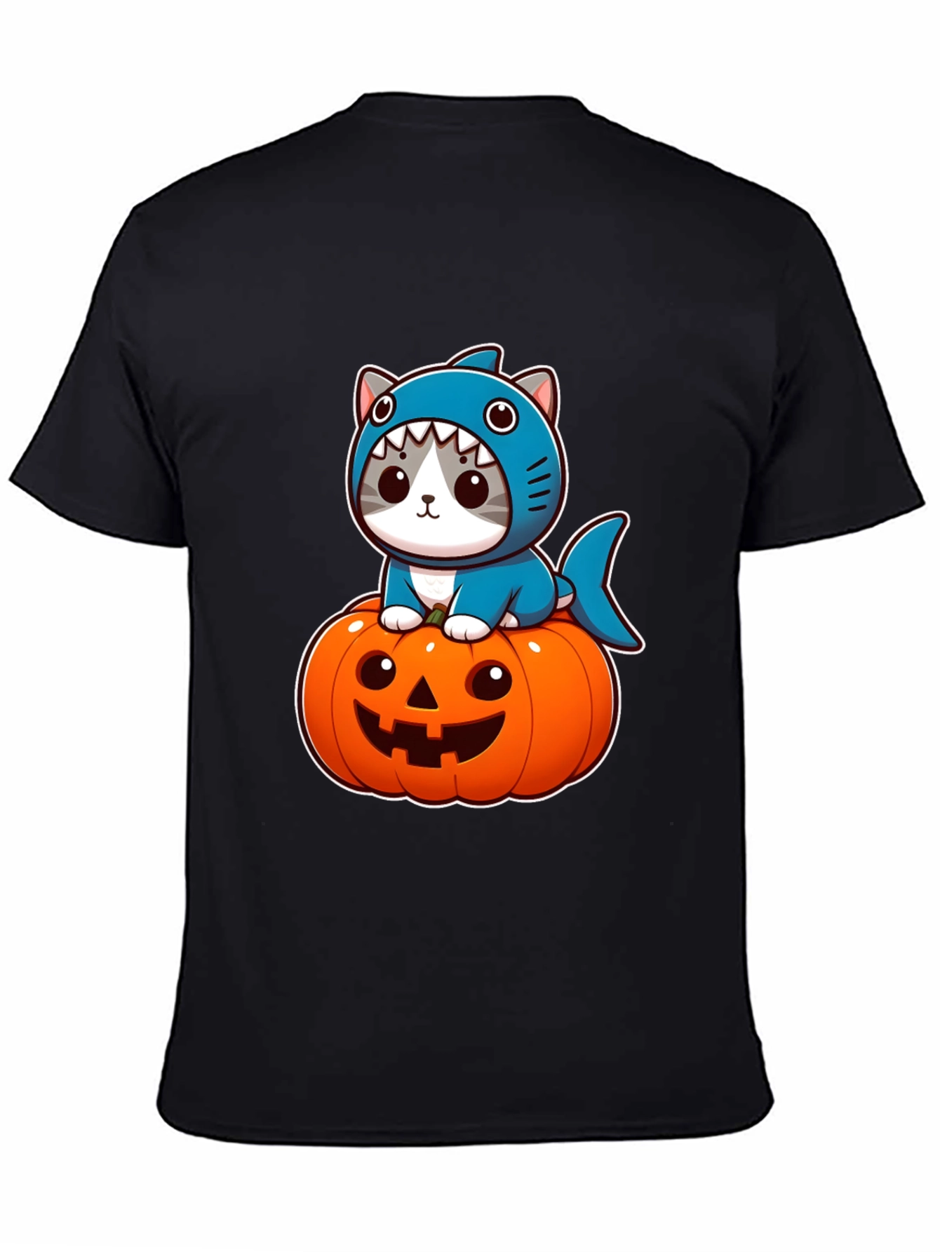 Shark Cat Pumpkin Halloween T-Shirt