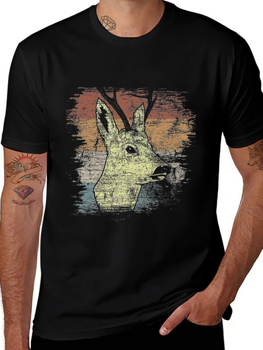 Vintage Deer Graphic Tee - Mens Black T-Shirt
