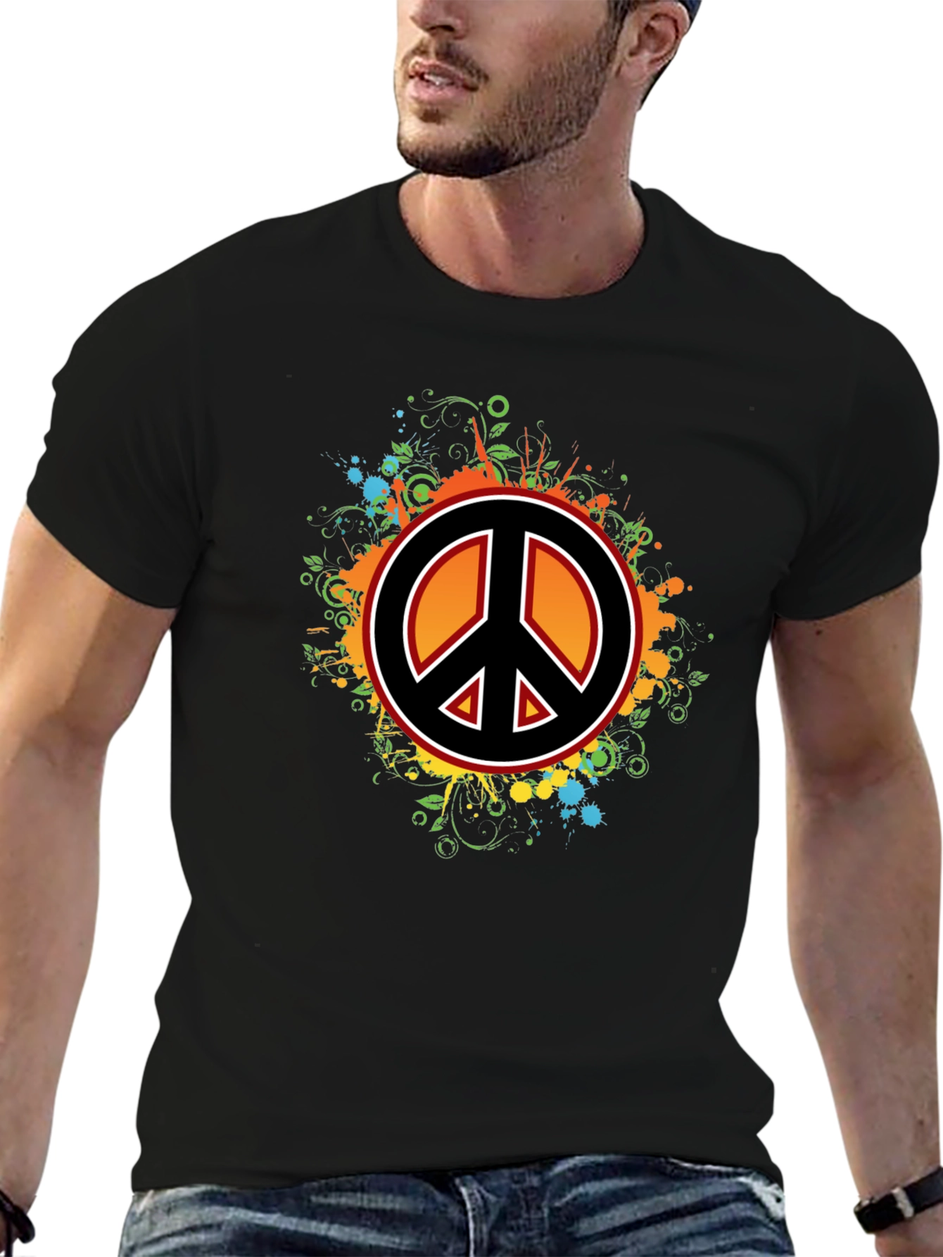 Peace Sign Graphic Tee - Mens Black T-Shirt