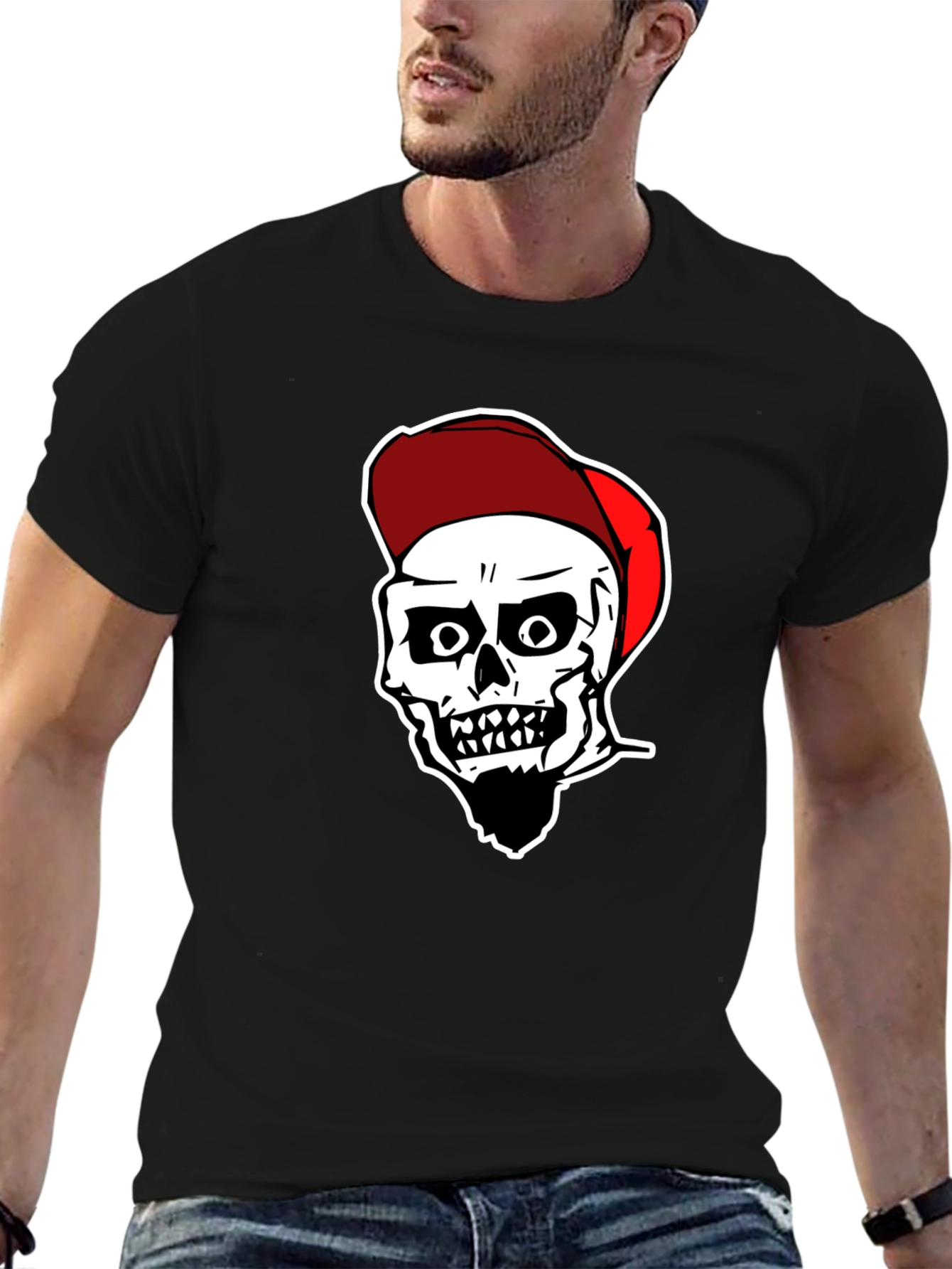 Skull Graphic Tee: Black Cotton Blend