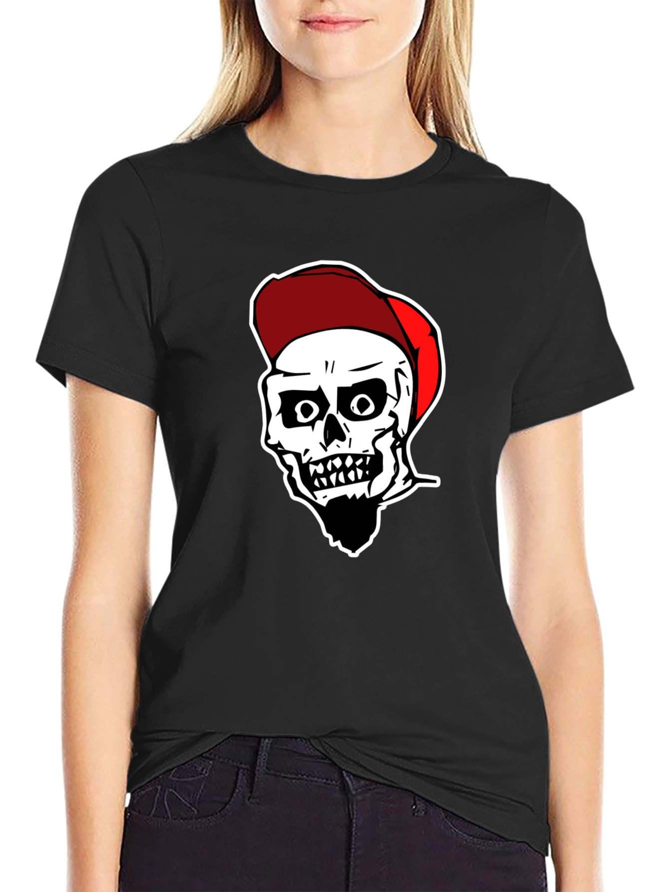 Skull Graphic Tee: Black Cotton Blend