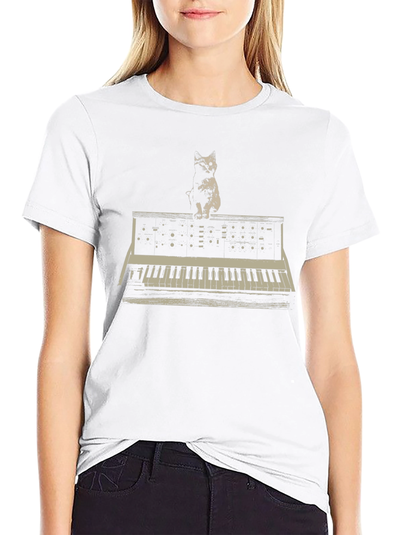 Cat Keyboard Synthesizer Graphic T-Shirt