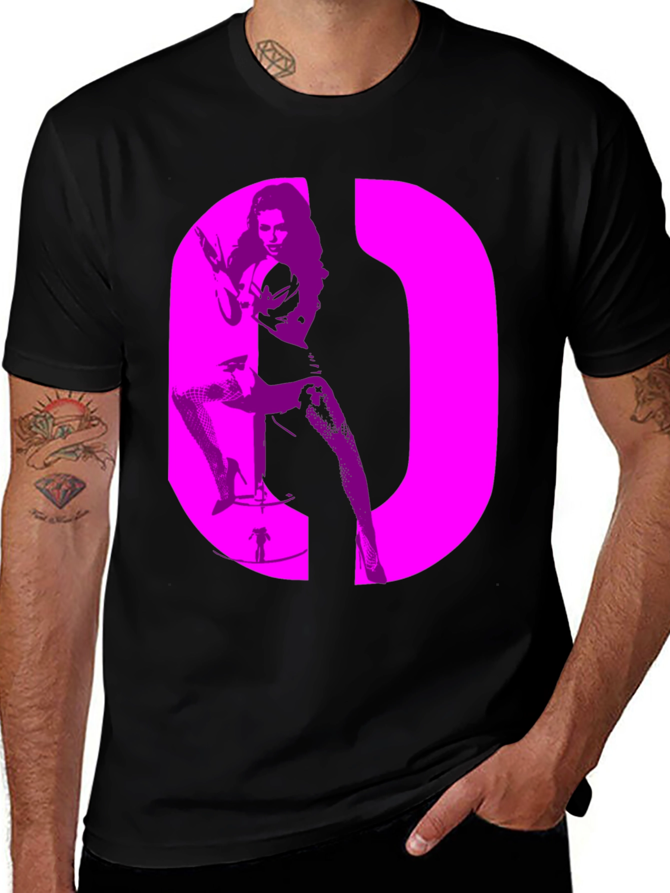 Retro Style Graphic Tee - Bold Pink Silhouette Design