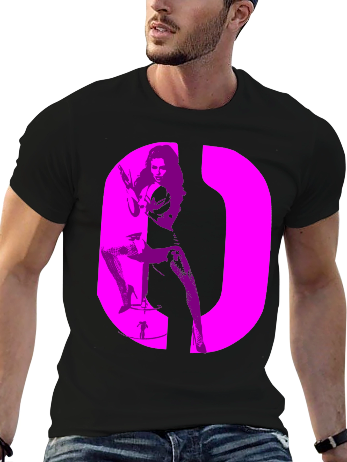 Retro Style Graphic Tee - Bold Pink Silhouette Design