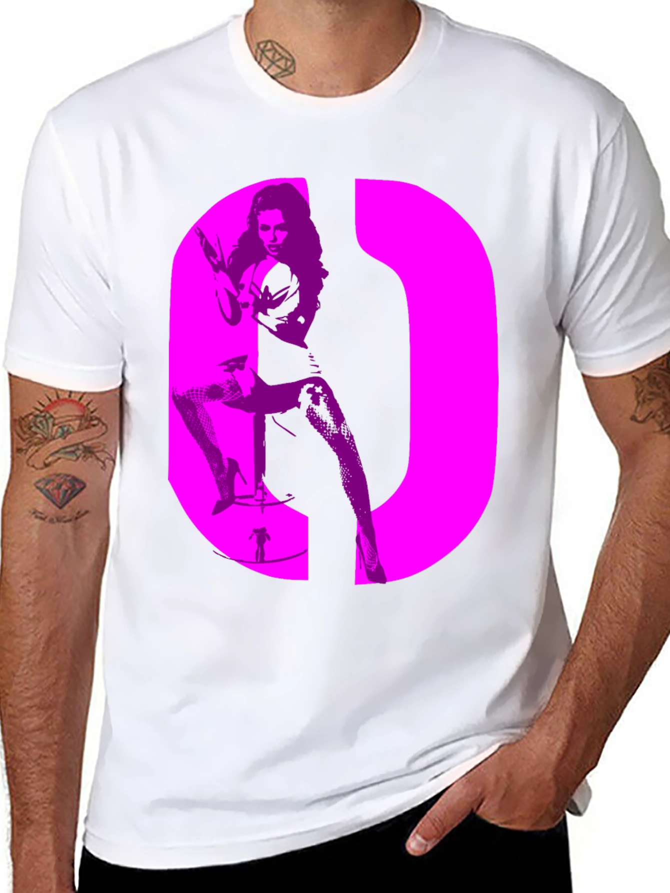 Retro Style Graphic Tee - Bold Pink Silhouette Design
