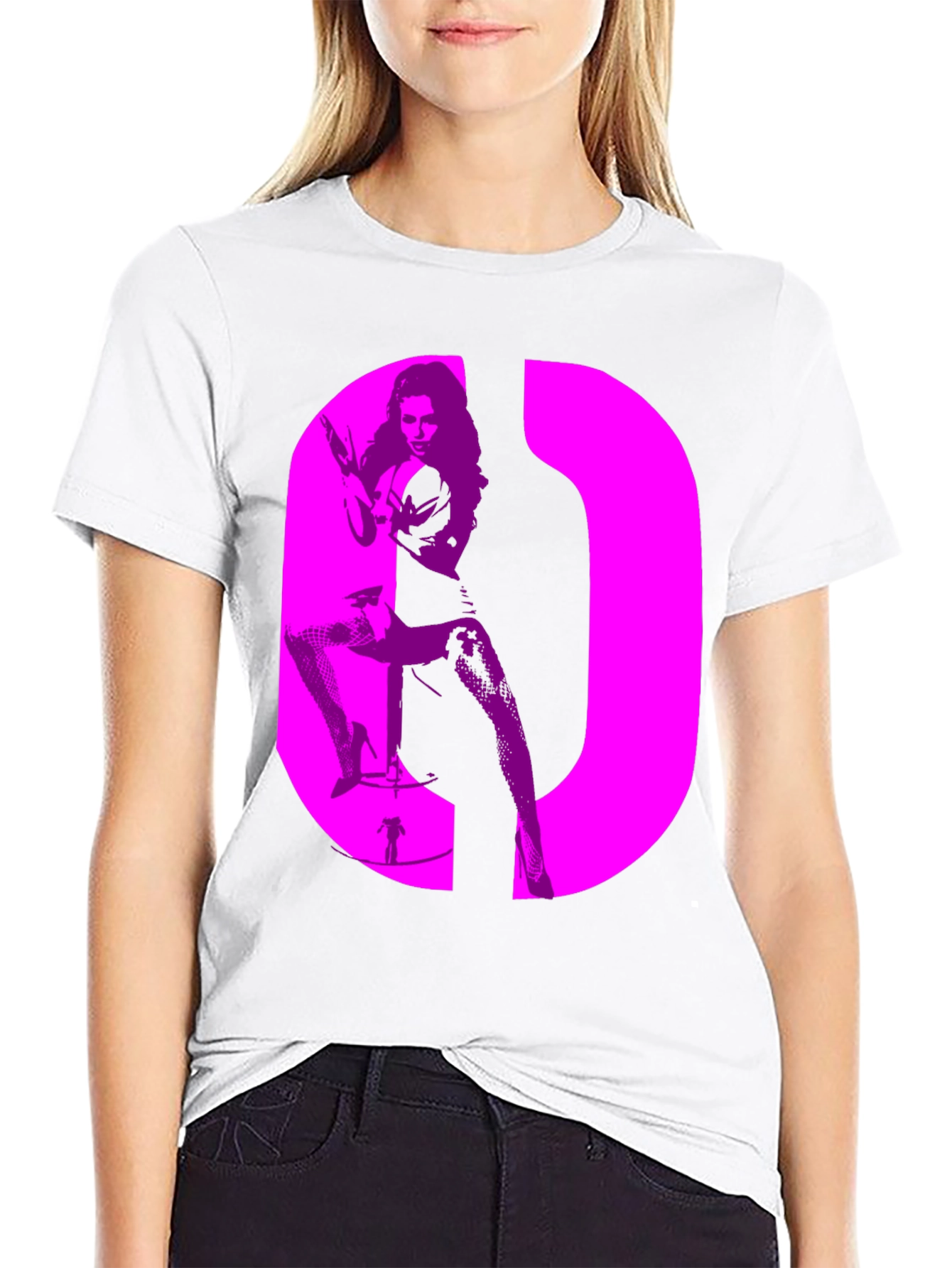 Retro Style Graphic Tee - Bold Pink Silhouette Design
