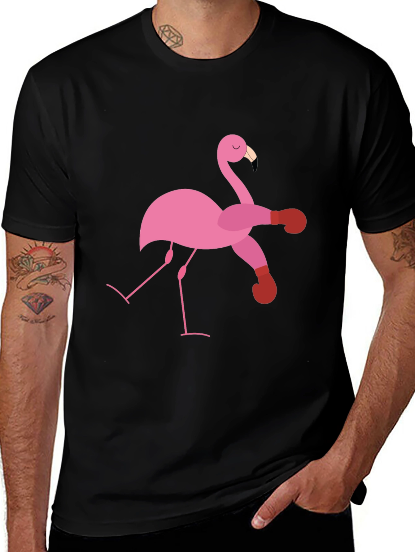 Flamingo Boxer Black T-Shirt