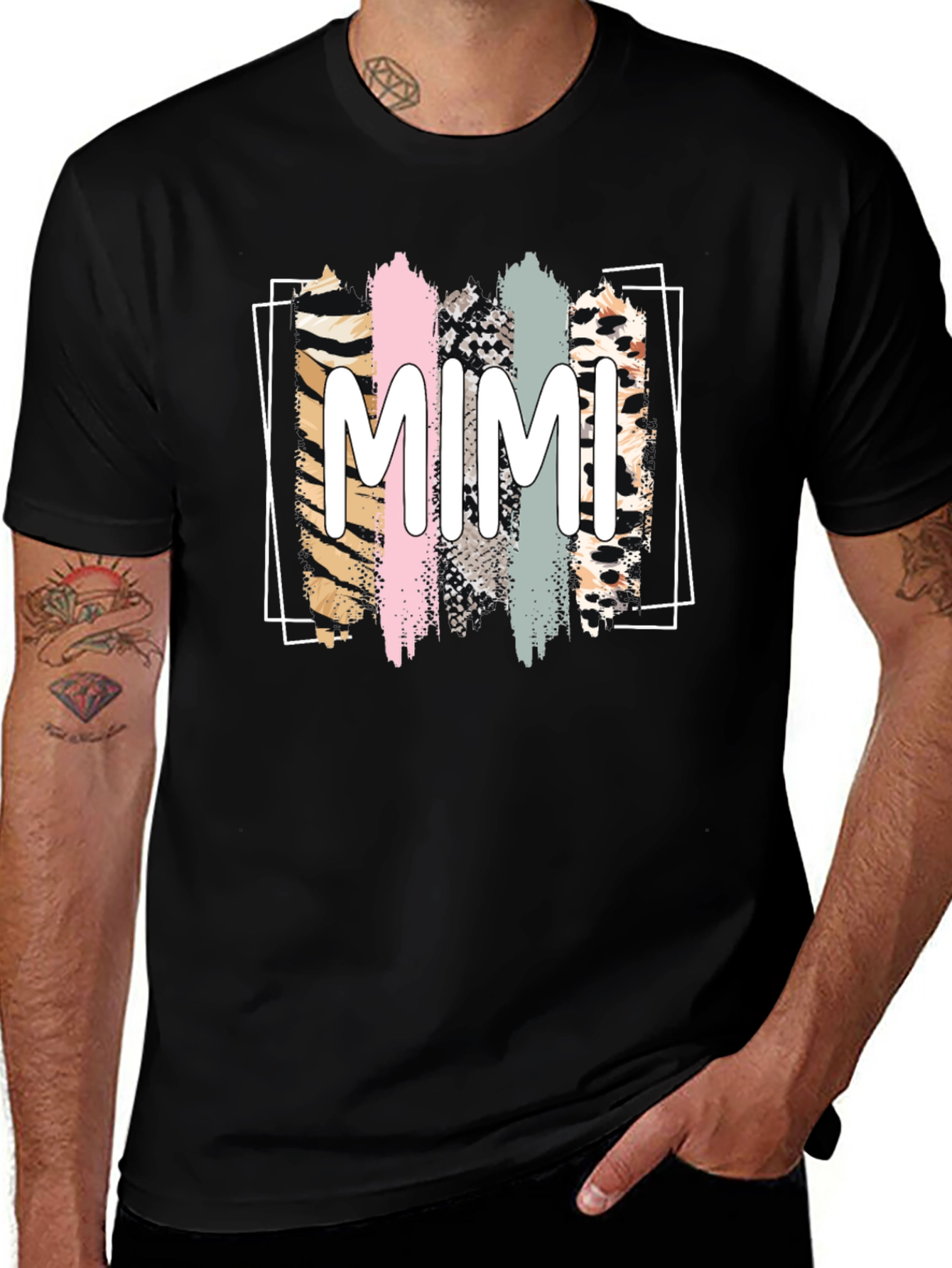 MIMI Graphic Tee - Animal Print Stripes