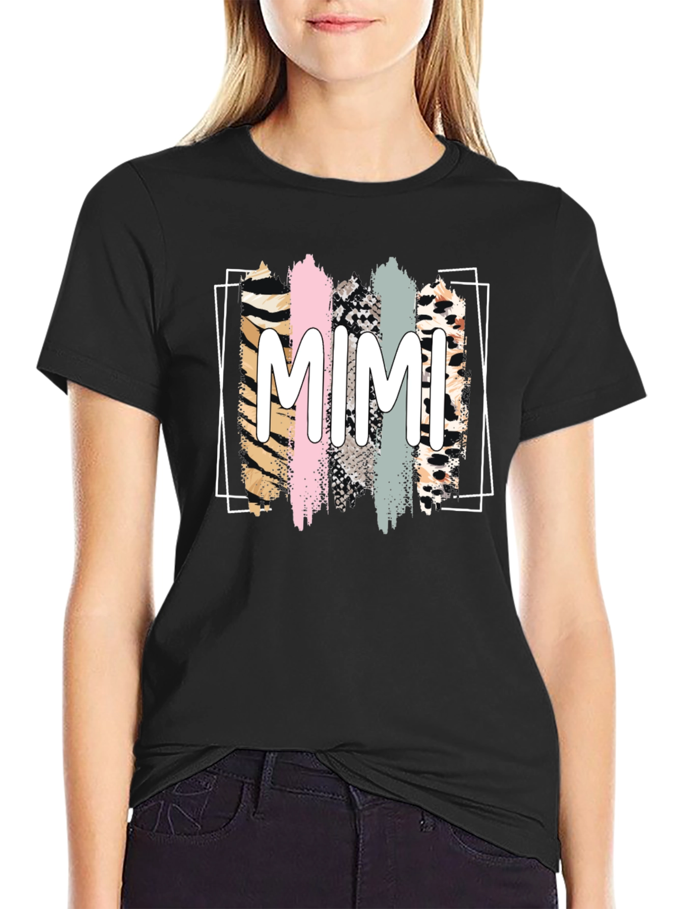 MIMI Graphic Tee - Animal Print Stripes