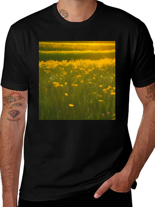 Golden Meadow Graphic Tee - Black Cotton T-Shirt