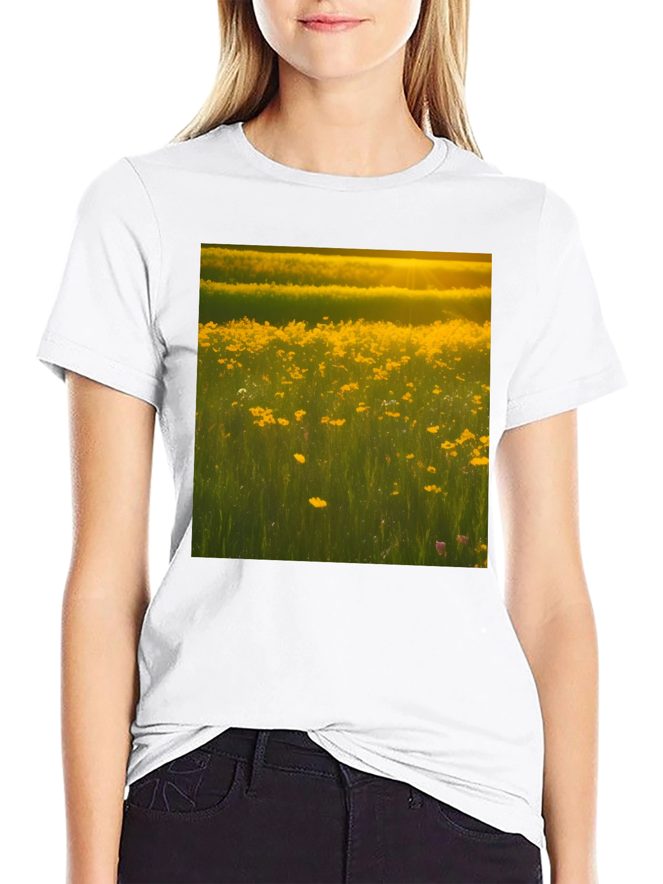 Golden Meadow Graphic Tee - Black Cotton T-Shirt