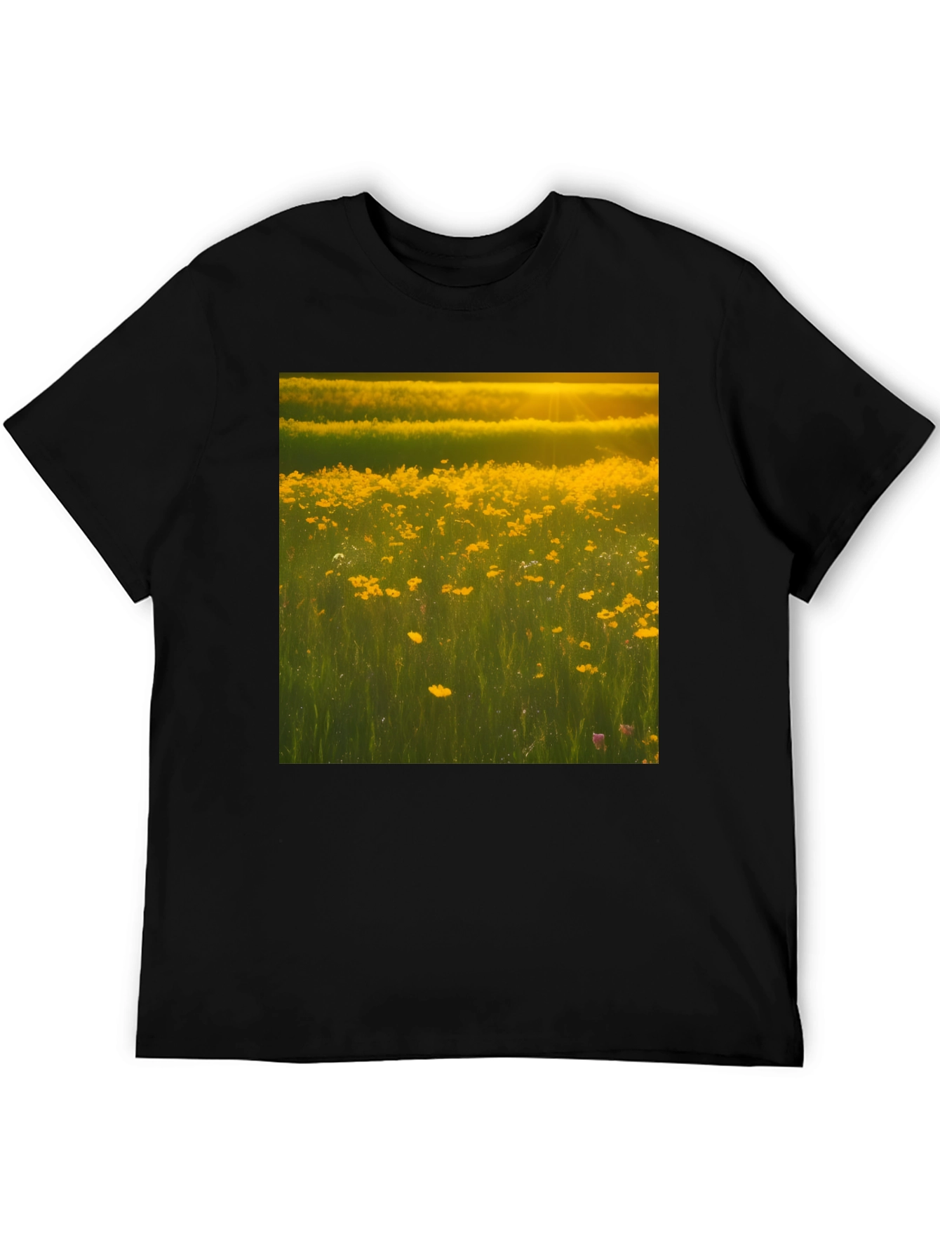 Golden Meadow Graphic Tee - Black Cotton T-Shirt